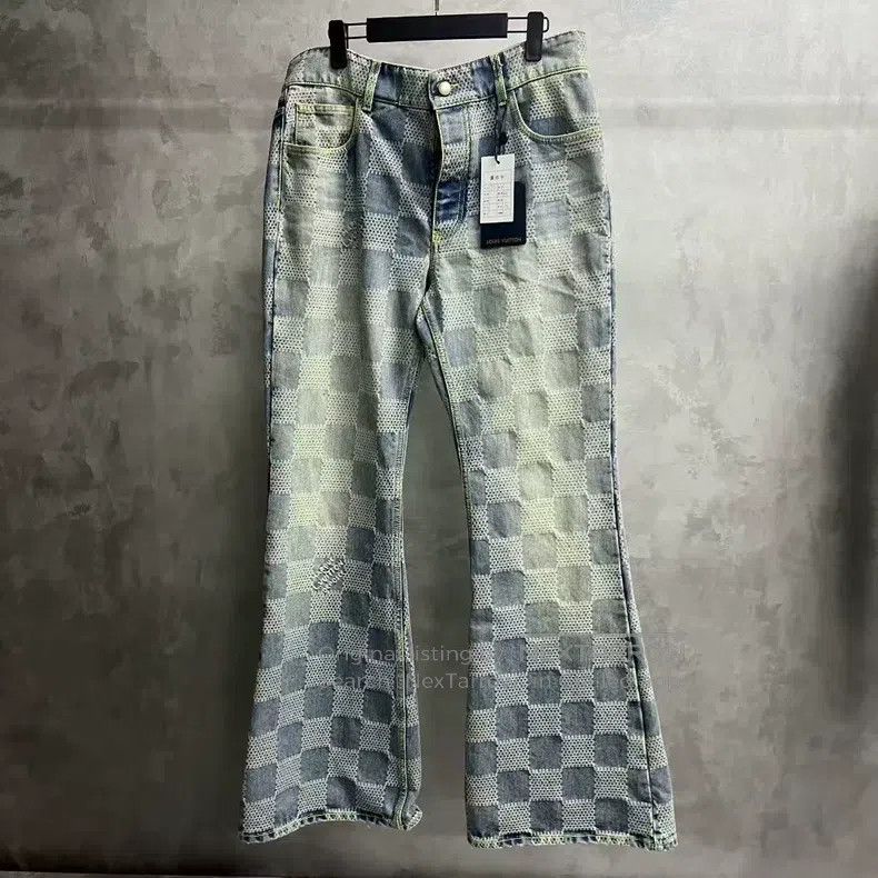 Louis Vuitton Louis Vuitton 24 Blue Plaid Print Button Mid-Rise Straight Size US 33 - 1 Thumbnail