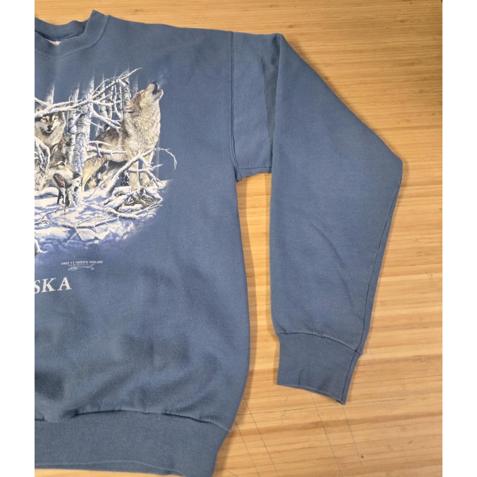 Hanes VINTAGE Hanes Alaska Wolves Sweatshirt Mens L Blue Crewneck Graphic Polar Graphics Size US L / EU 52-54 / 3 - 2 Thumbnail