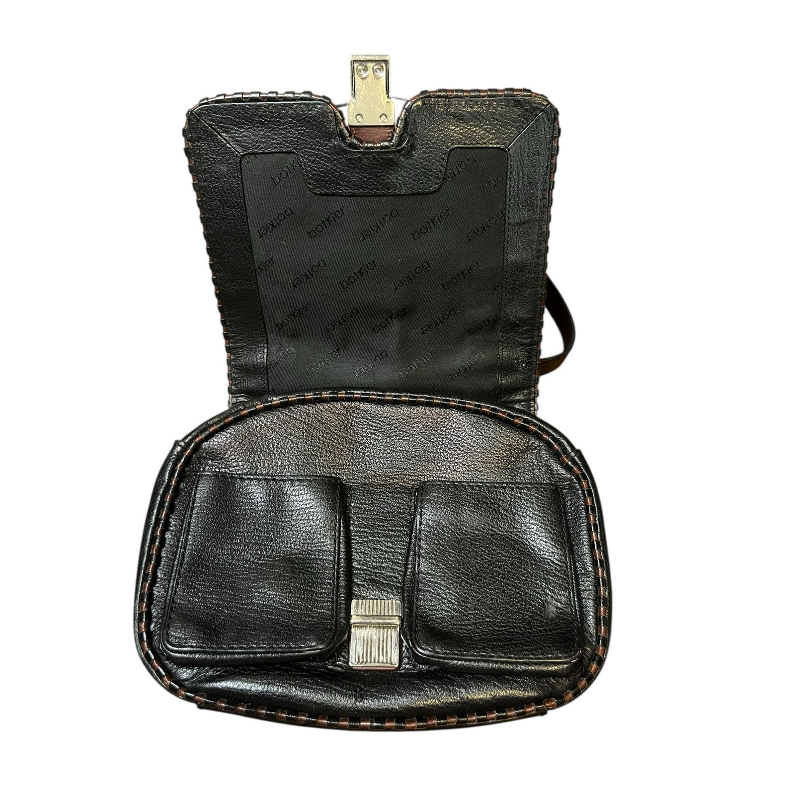 Vintage Botkier black leather crossbody bag brown trim Flap closure Size ONE SIZE - 4 Thumbnail