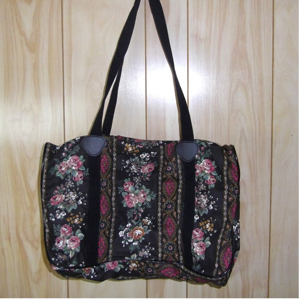 Other Decorative Vintage Black Floral Canvas Duffel Bag Size ONE SIZE - 2 Thumbnail