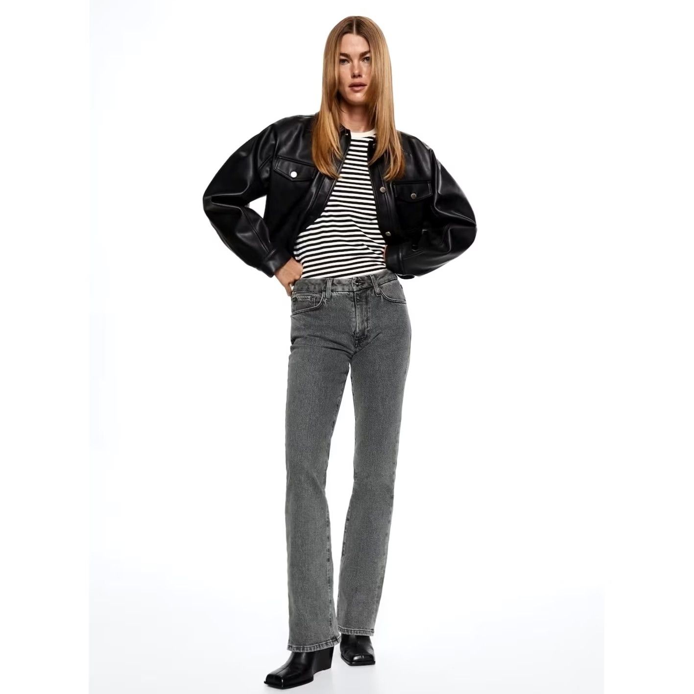 Mango Mango Jeans Womens Size 4 Gray Wash Denim Mid-Rise Flared Bootcut Stretch Comfort Button Zip Size 27" / US 4 / IT 40 - 2 Thumbnail