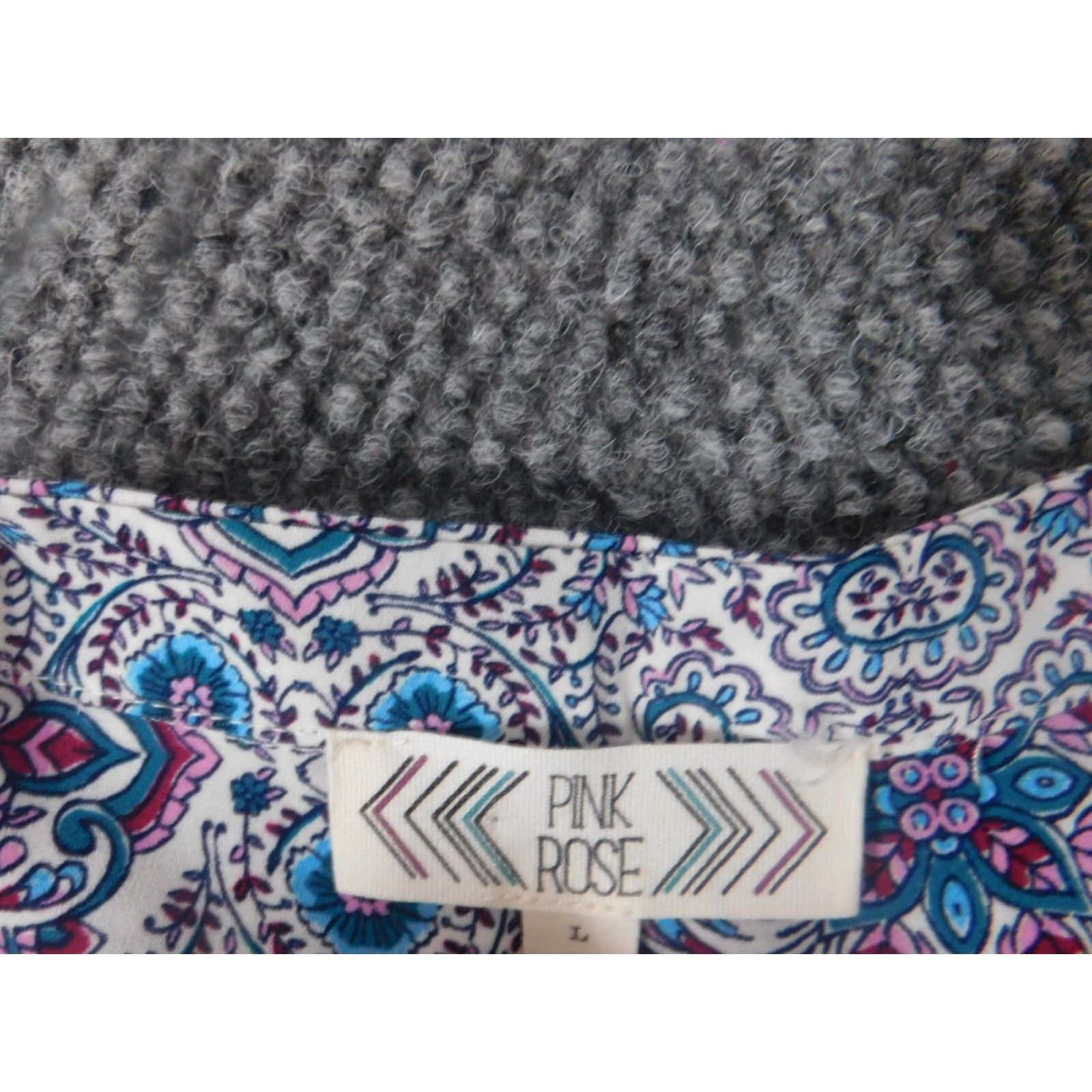 Vintage Pink Rose Womens Blouse Large Blue floral pullover Size L / US 10 / IT 46 - 5 Thumbnail