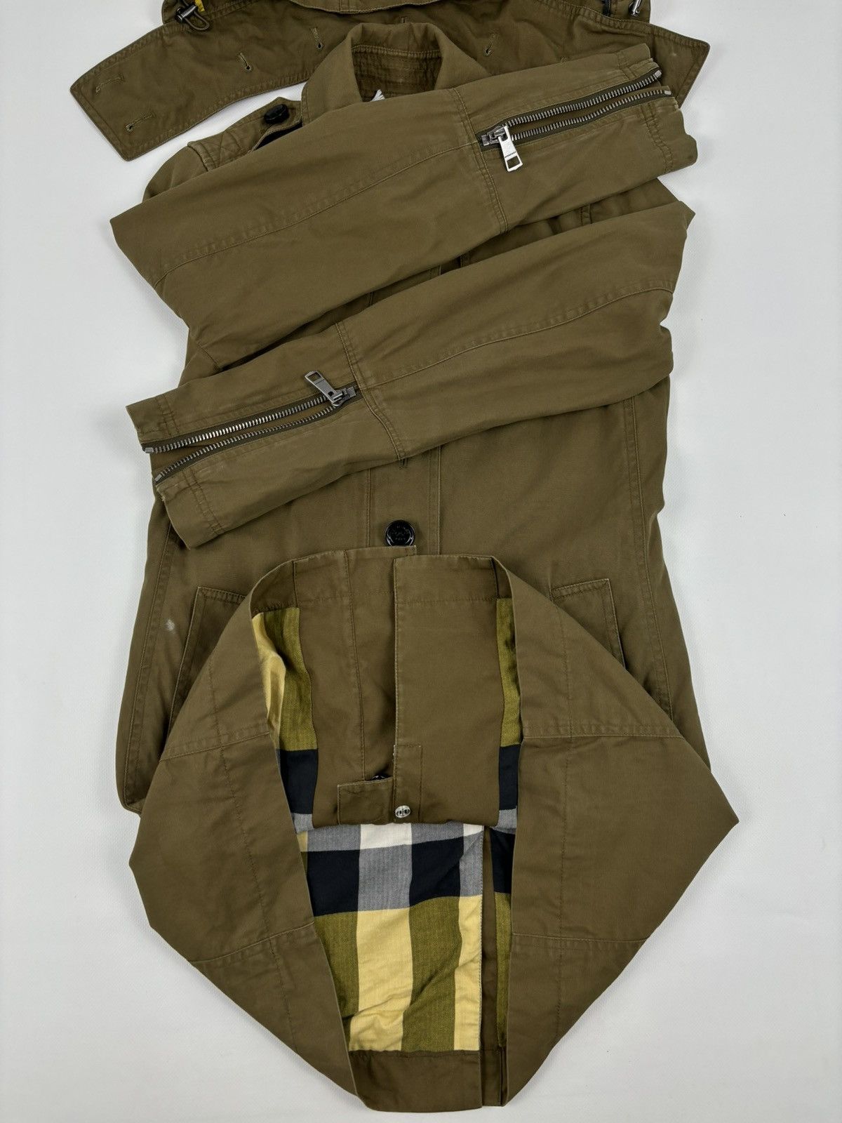 Burberry × Burberry Prorsum × Designer BRIT Nova Check Khaki Coat Hooded Trench Zip Jacket Bomber USA 4 UK 6 Size S / US 4 / IT 40 - 12 Thumbnail