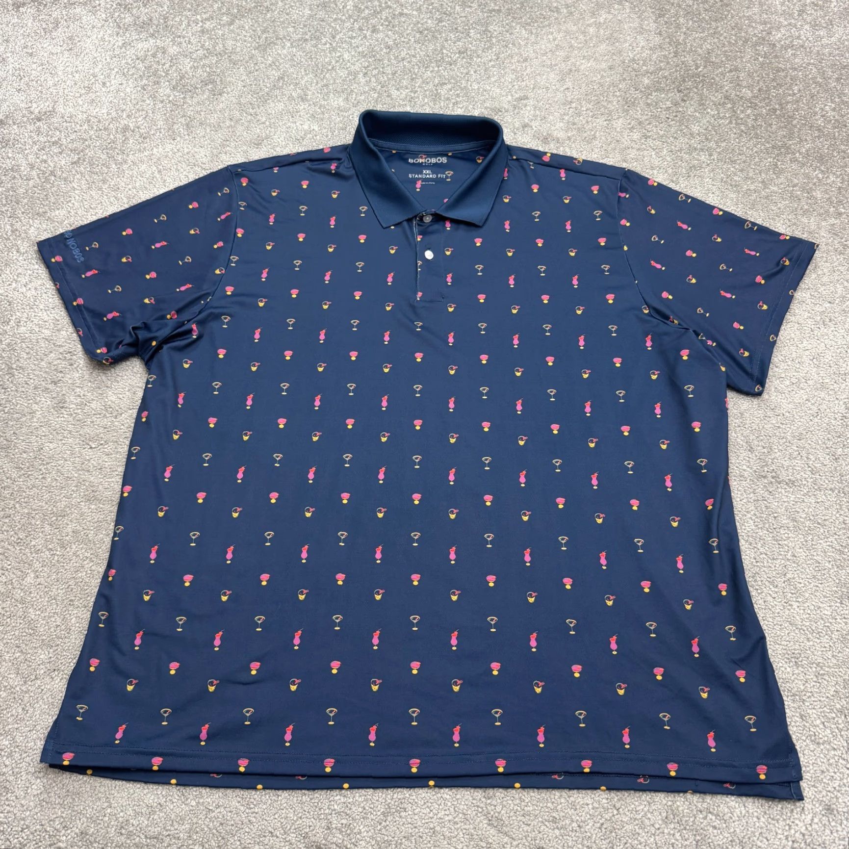 Bonobos Bonobos Golf Polo Shirt Mens XXL Navy Blue Cocktail Drinks Print Size US XXL / EU 58 / 5 - 2 Thumbnail