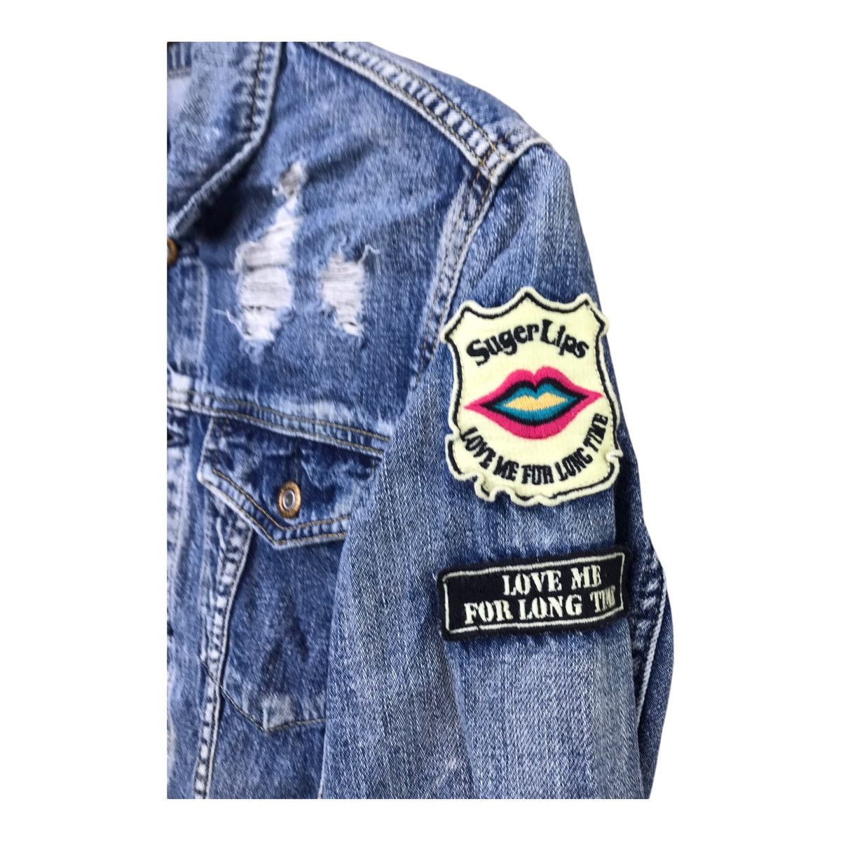 Japanese Brand SLY Women Distressed Denim Jacket SLY Jeans Size ONE SIZE - 4 Thumbnail