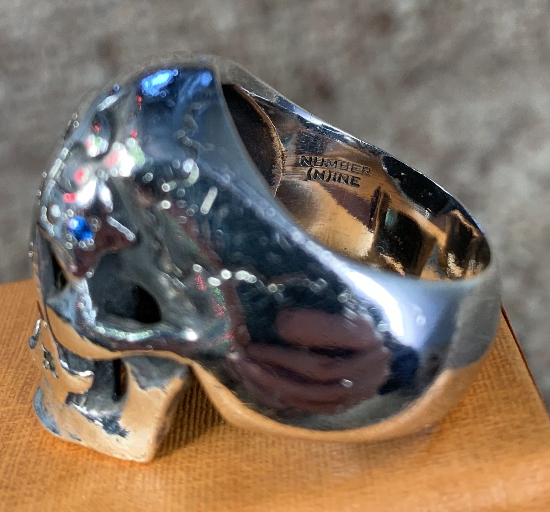 Number (N)ine SS05 "Nightcrawler" Bejeweled Silver Skull Ring Size ONE SIZE - 8 Thumbnail