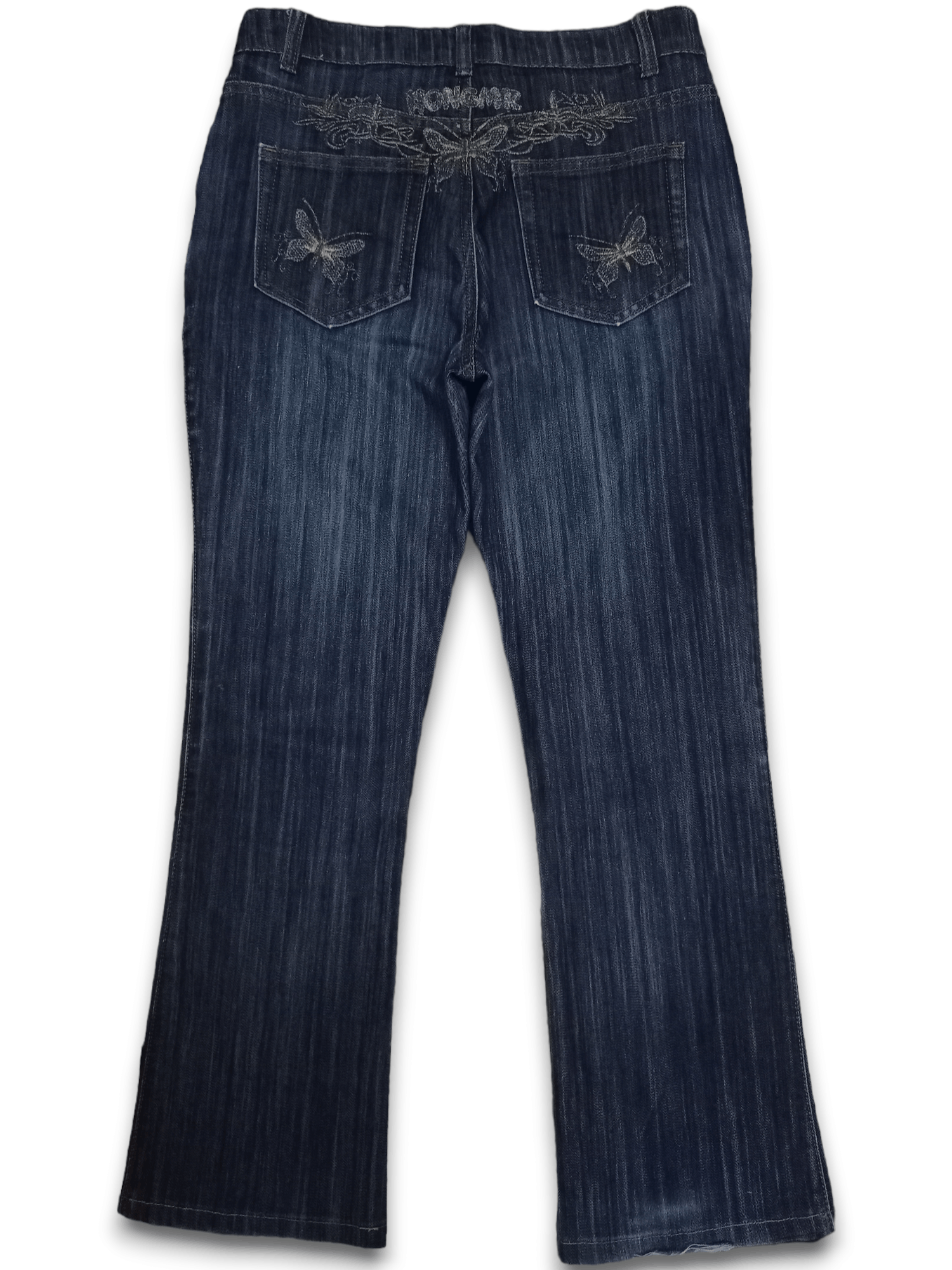Japanese Brand Vintage Japanese Blue Wash Butterfly Embroidery Flare Jeans Size 31" - 2 Thumbnail