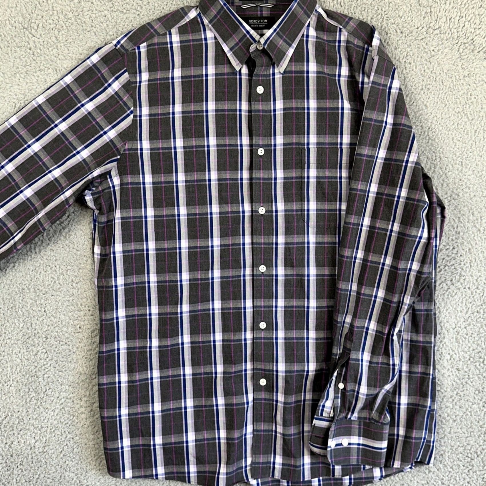 Nordstrom Nordstrom Button Up Shirt Mens Large Gray White Plaid Long Sleeve Regular Fit Size US L / EU 52-54 / 3 - 2 Thumbnail
