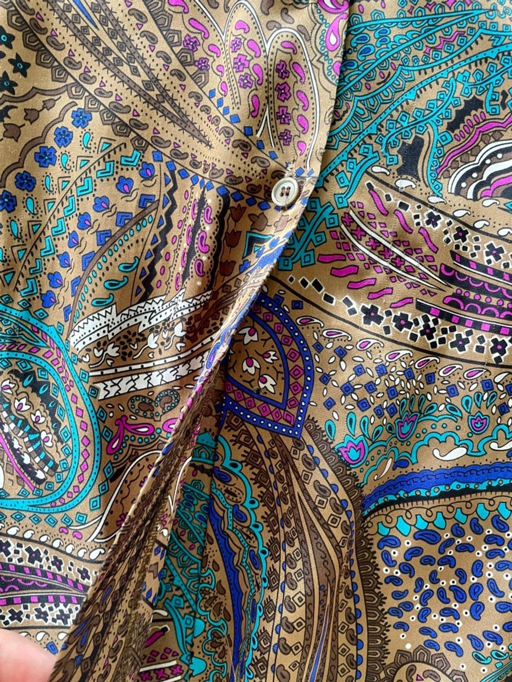 Vintage 70s Psychedelic Satin Bow Collar Blouse L Size XL / US 12-14 / IT 48-50 - 4 Thumbnail