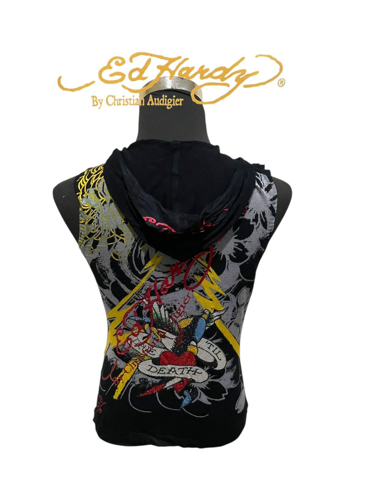 Christian Audigier Ed Hardy By Christian Audigier Sleeveless Hooded Sweatshirt Size M / US 6-8 / IT 42-44 - 16 Thumbnail