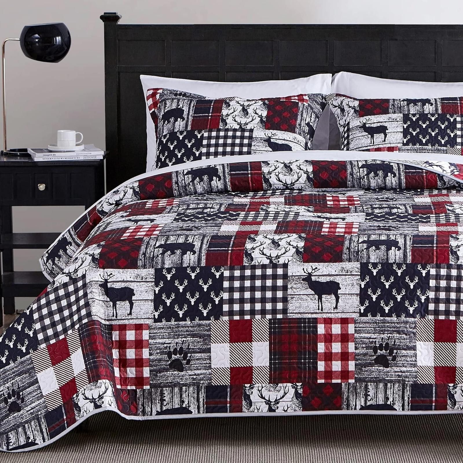 Designer KING Comforter Set Cabin Country Deer Quilt Coverlet 3Pcs Size ONE SIZE - 2 Thumbnail