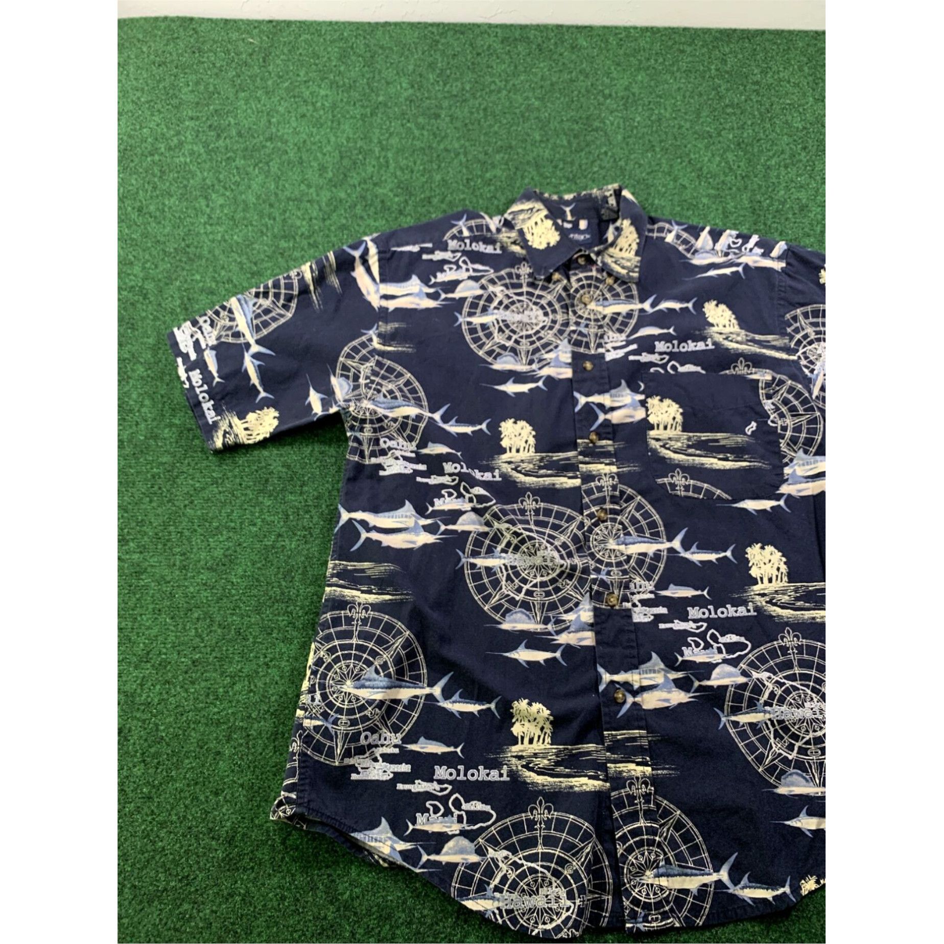 Vintage Puritan Mens Hawaiian Shirt Size M Navy Blue Marlin Sea Map Compass Size US M / EU 48-50 / 2 - 4 Thumbnail