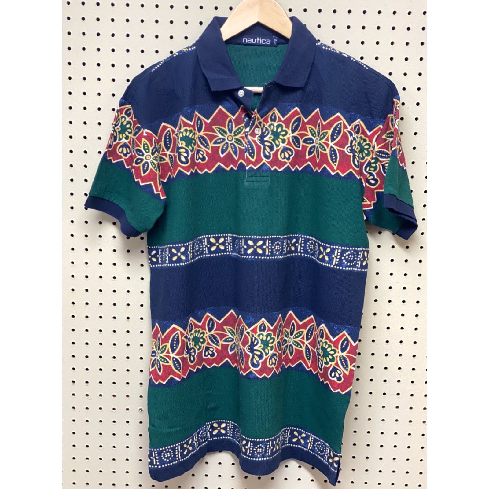 Nautica Nautica Polo Shirt Mens S Floral Hawaiian Striped Short Sleeve Cotton Golf Classic Multicolor Size US S / EU 44-46 / 1 - 2 Thumbnail