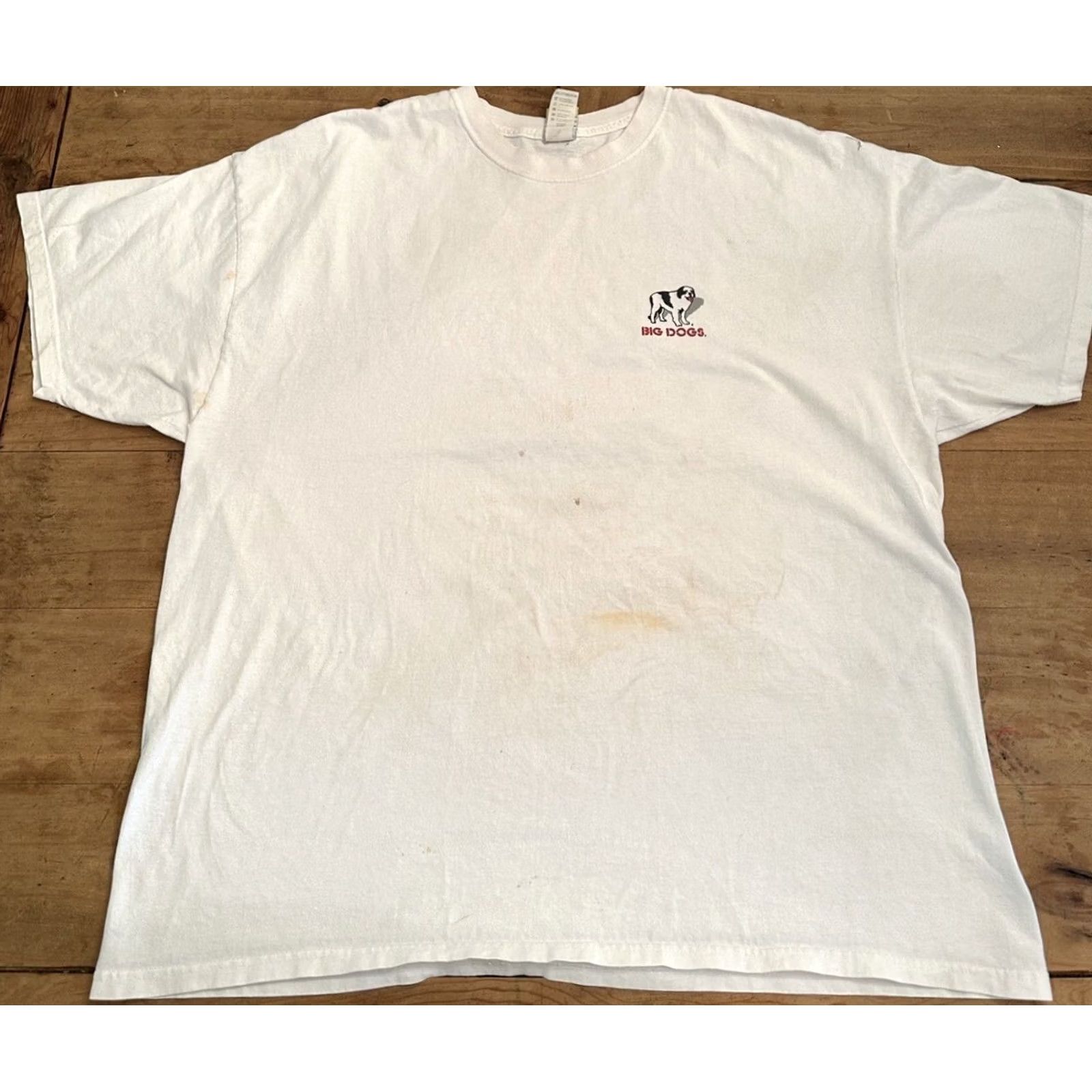 Big Dogs VINTAGE Big Dogs T-Shirt Men 2XL White Cotton Logo Short Sleeve Crew Neck Barbeque Rules Dog Stained Size US XXL / EU 58 / 5 - 2 Thumbnail
