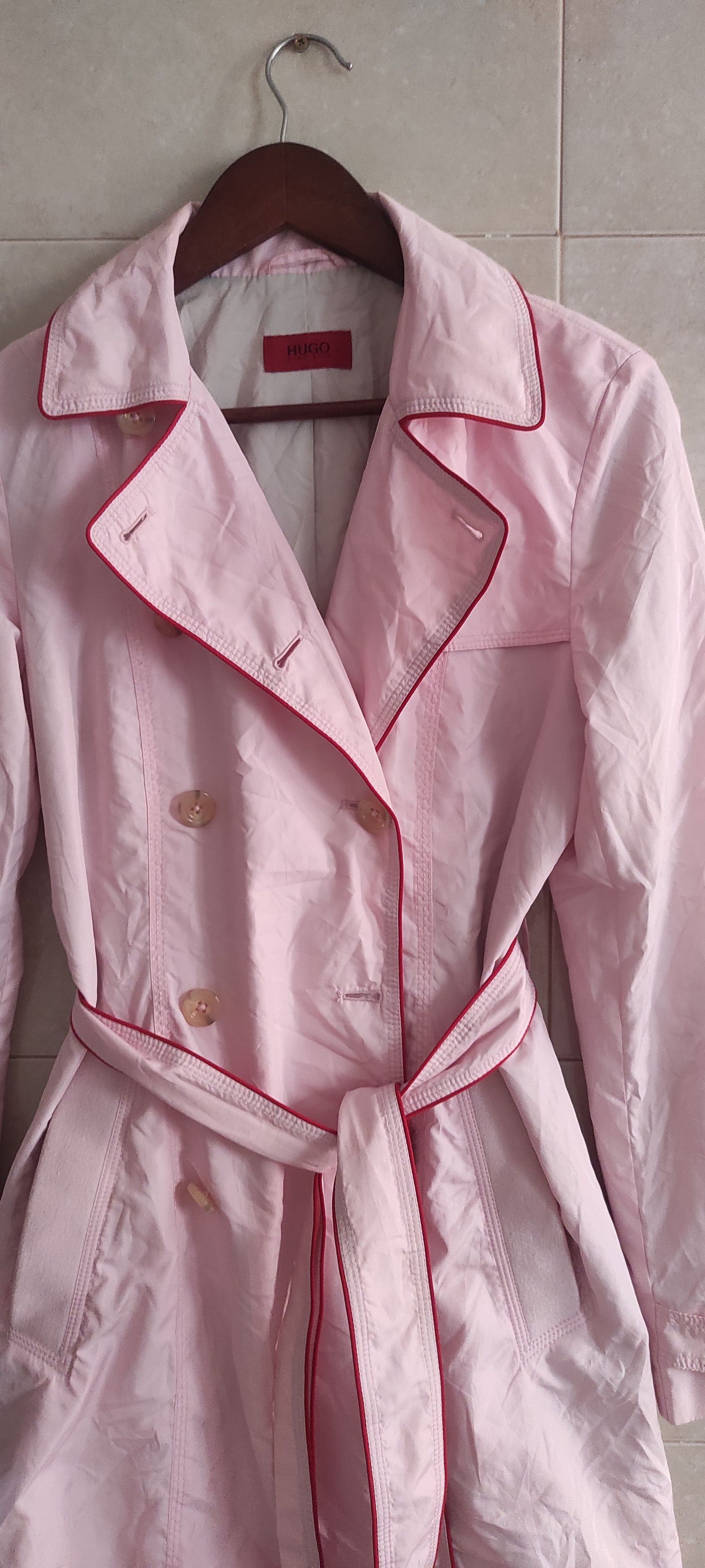 Hugo Boss × Vintage Hugo Boss Classic Double-breasted Trench Coat Light Pink Size S / US 4 / IT 40 - 4 Thumbnail