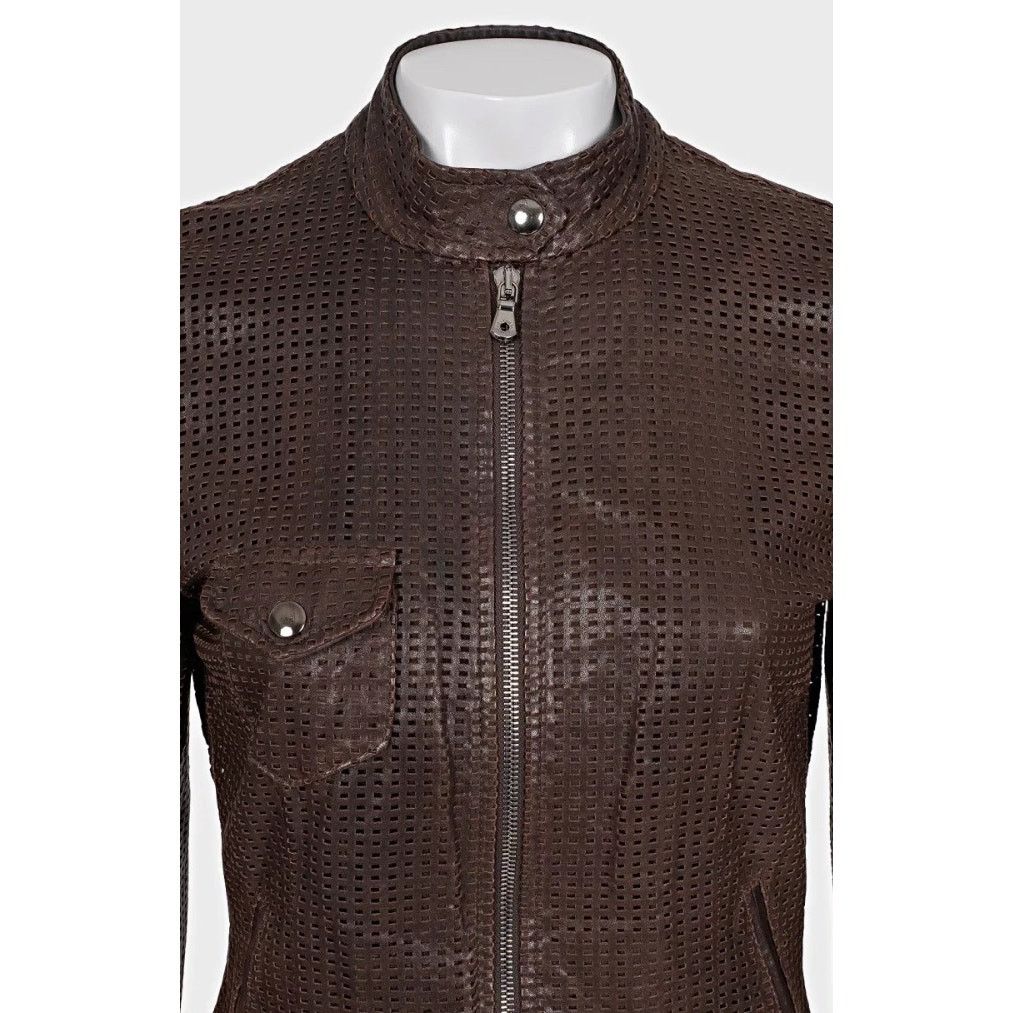 Dolce & Gabbana Dolce & Gabbana Brown Perforated Leather Jacket Sz.42/M Size M / US 6-8 / IT 42-44 - 4 Thumbnail