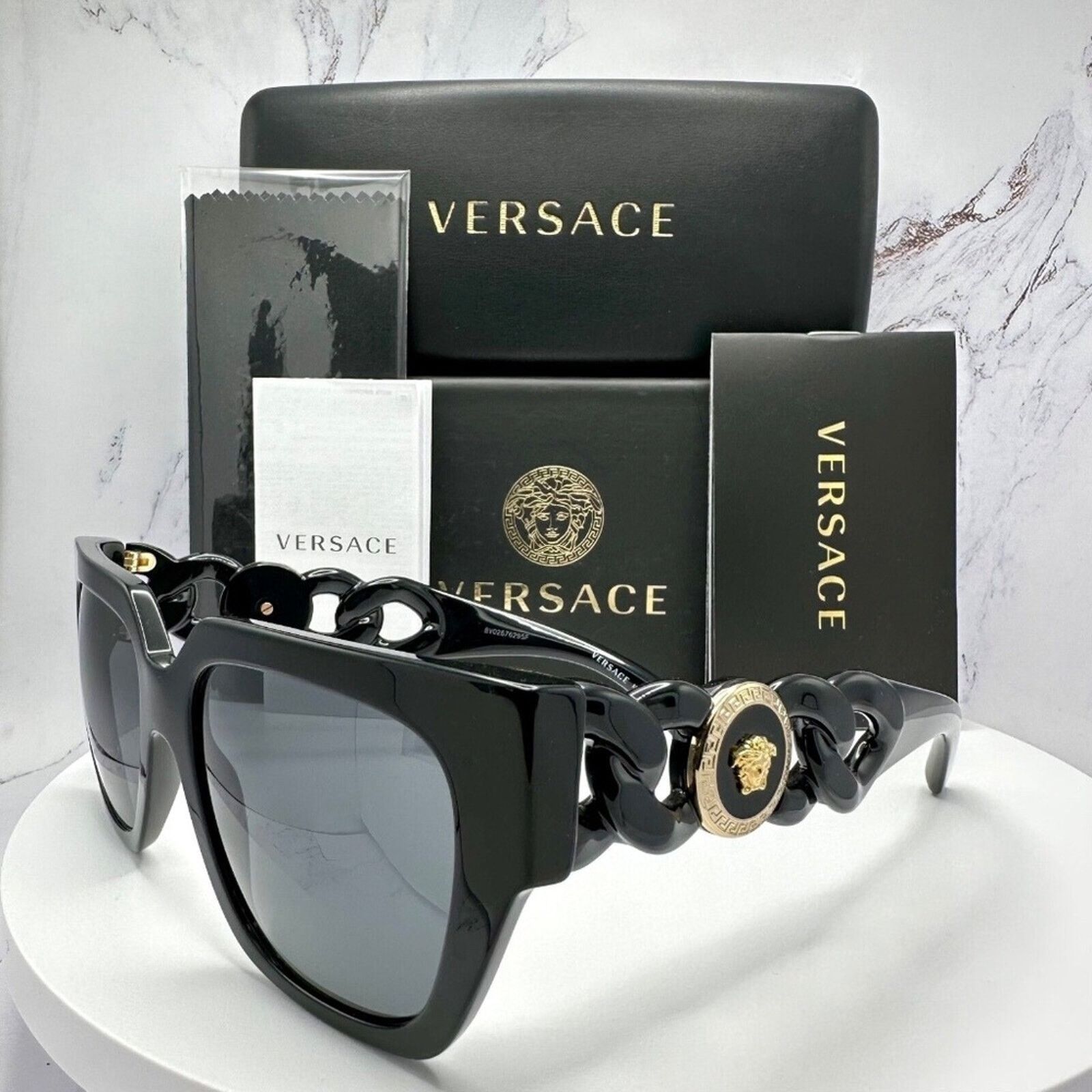 NEW Versace Sunglasses Black Gold Medusa Logo Chain Arms