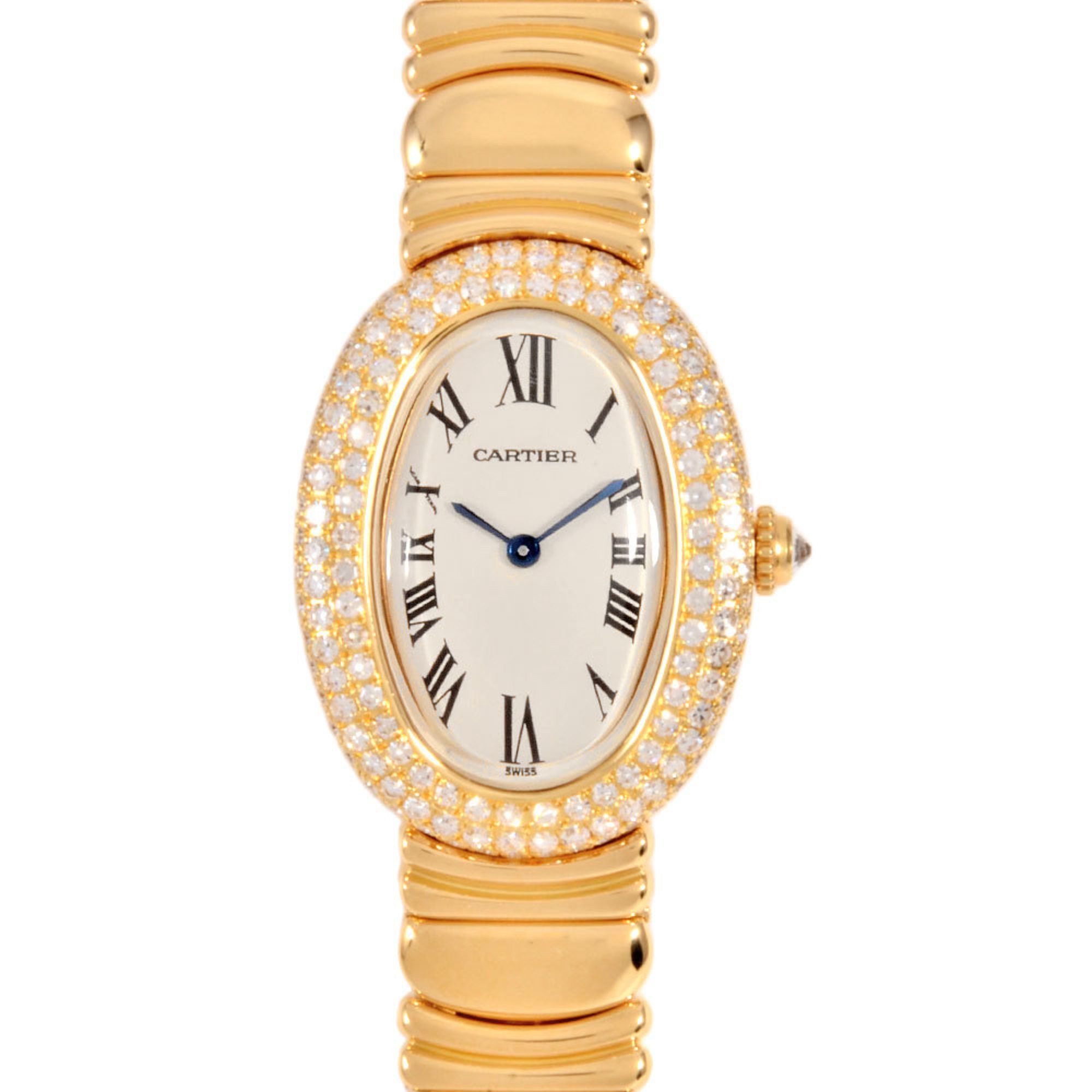 Cartier 8057912 Baignoire Watch Quartz White Dial Diamond Bezel 750 Ladies, Women's