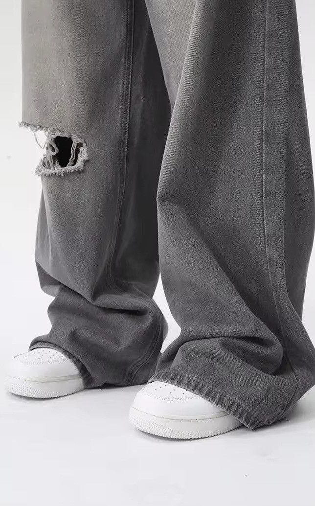 Designer × Vintage Retro Hole Washed Wide Leg Jeans Pants y2k Size US 30 / EU 46 - 7 Thumbnail