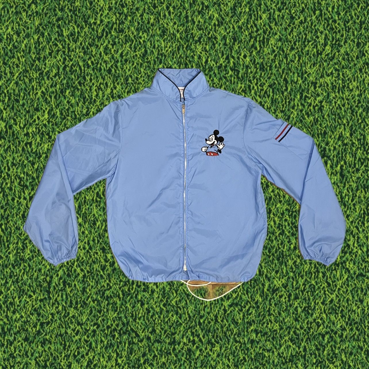 image of Disney x Mickey Mouse Vintage Mickey Mouse Zip-Up Coach Jacket in Light Blue, Women's (Size Small)