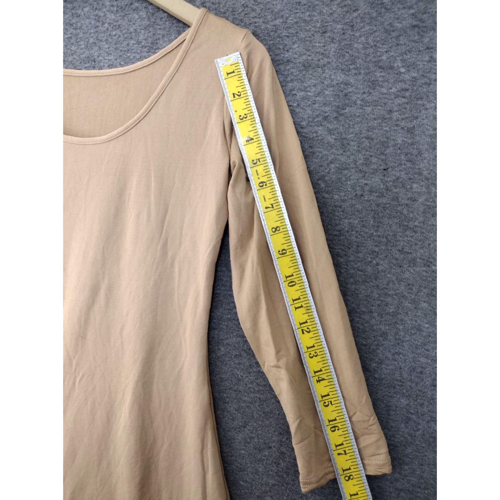 Vintage Scoop Neck Women's Seamless 3/4 Sleeve Bodycon Dress L Beige Size L / US 10 / IT 46 - 5 Thumbnail