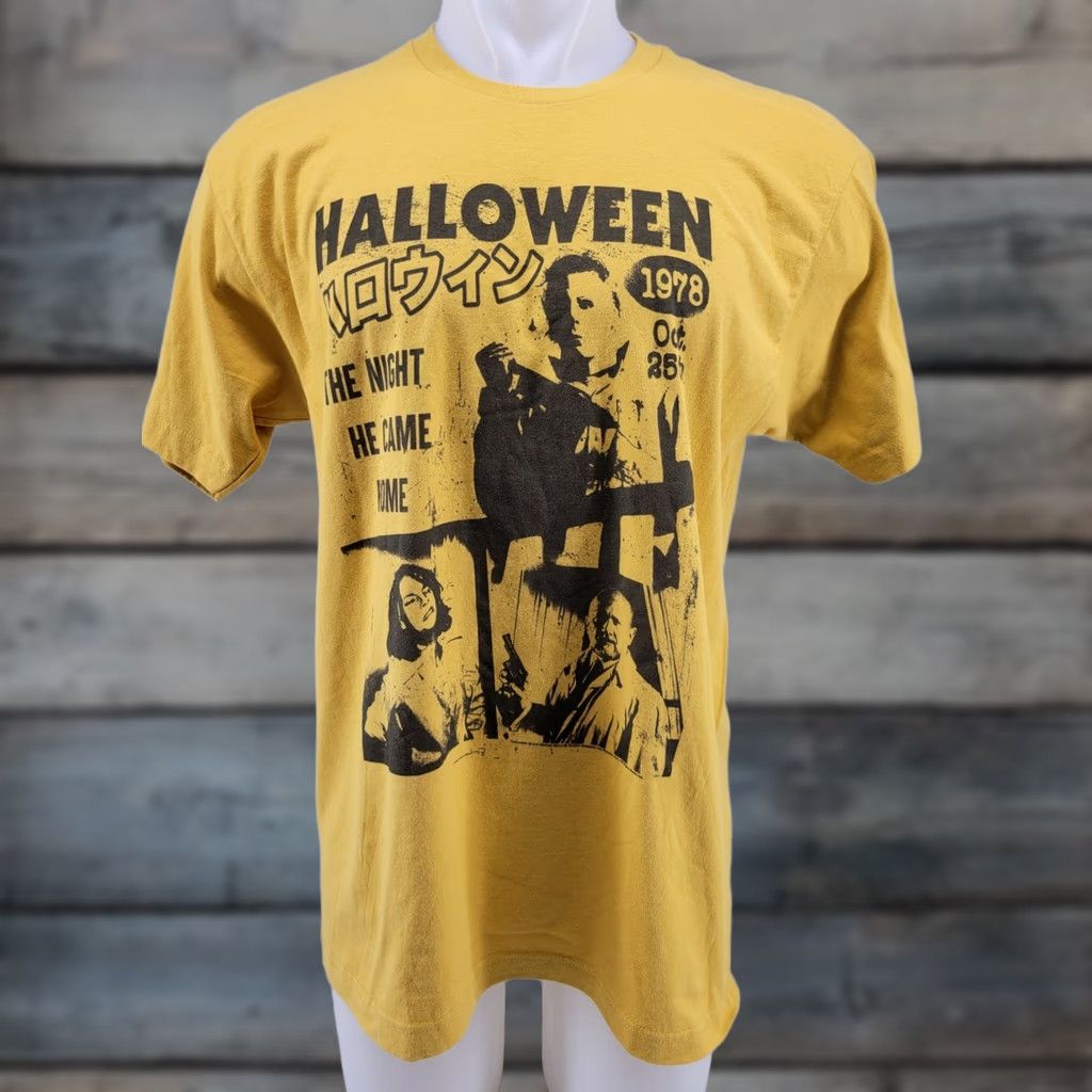 Vintage Halloween Night He Came Home Men's Yellow T Shirt Size Large Size US L / EU 52-54 / 3 - 1 Thumbnail