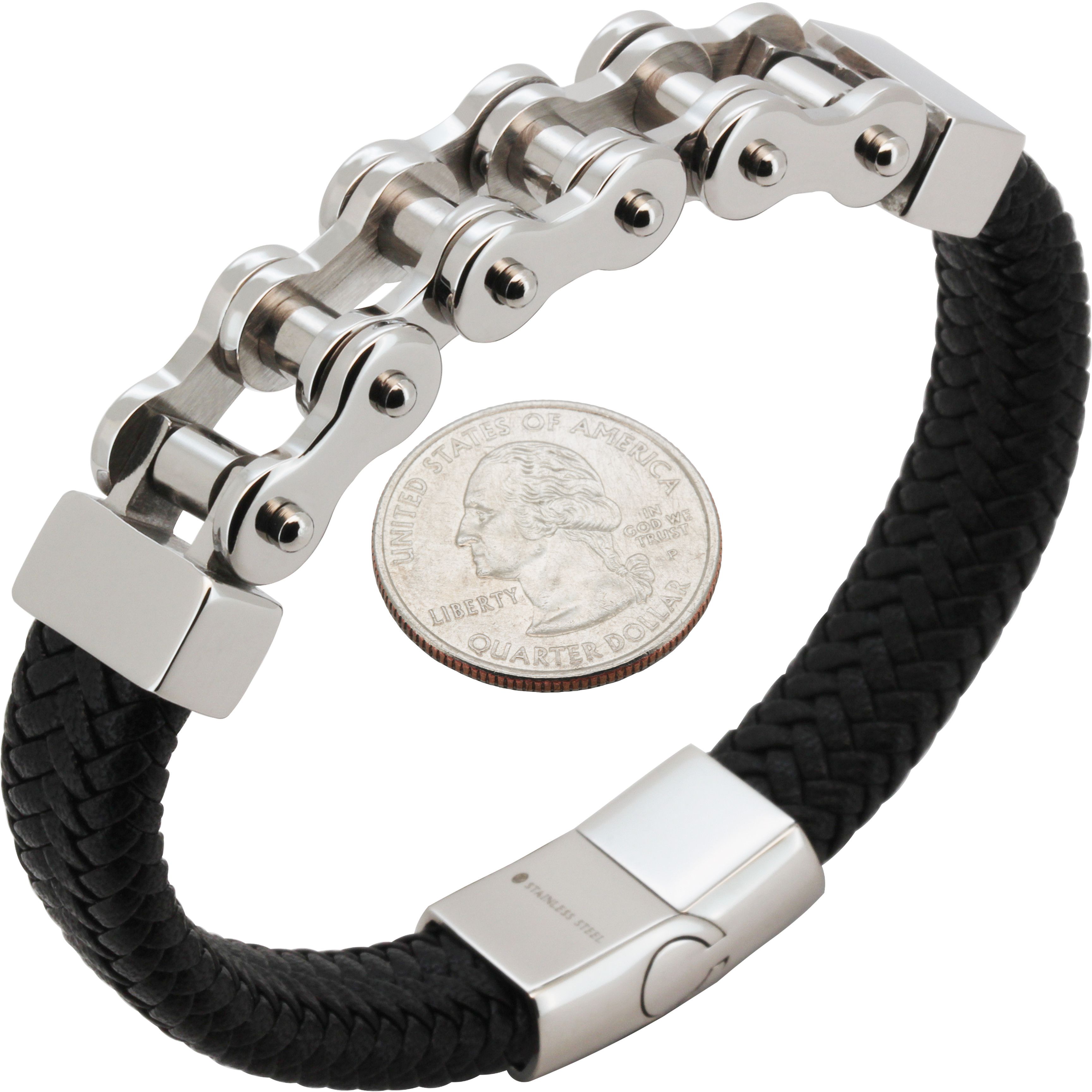 Other 316L Stainless Steel 16mm Bike Leather Bracelet 8.5" Size ONE SIZE - 1 Preview