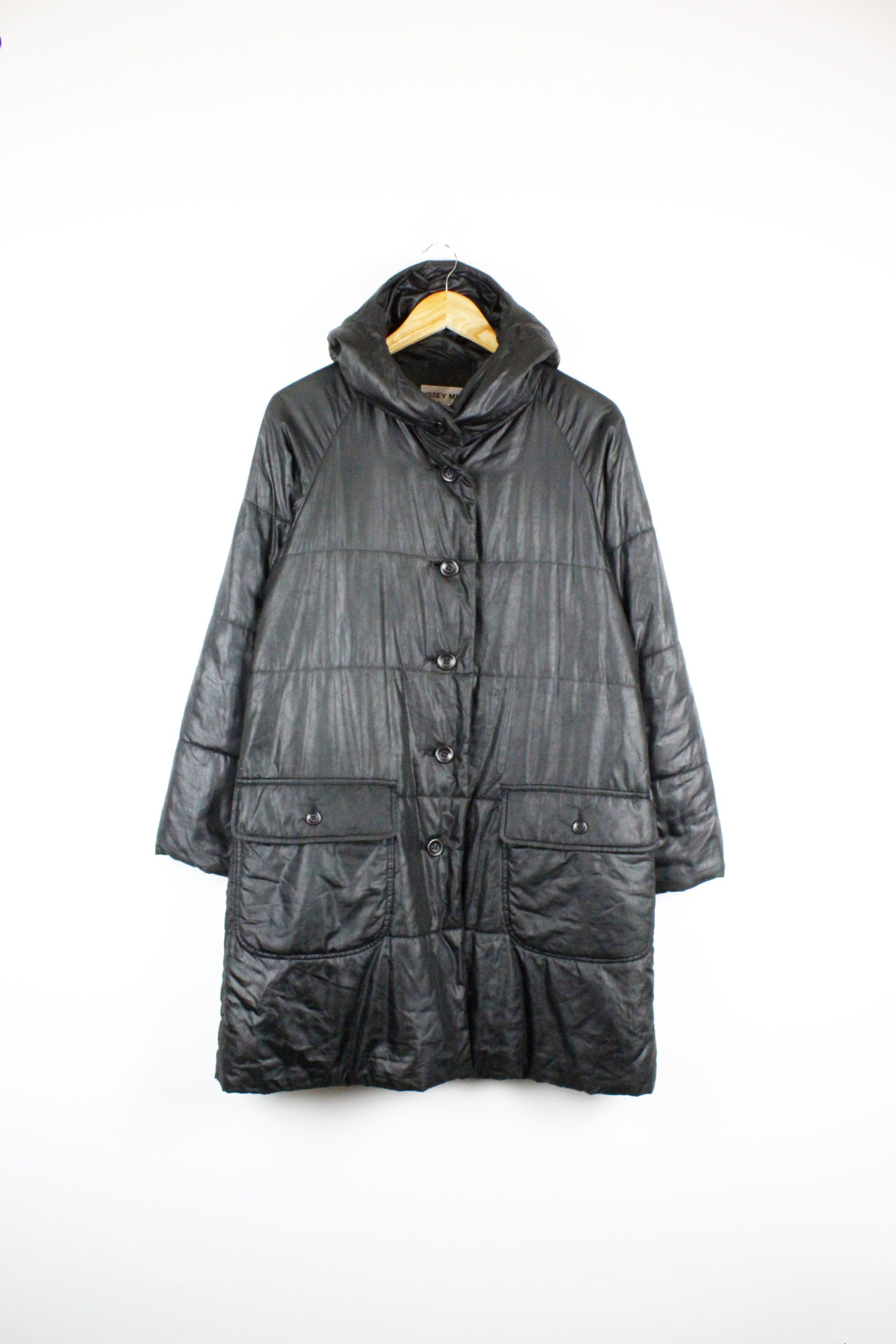 Issey Miyake × Japanese Brand × Vintage Wmns Issey Miyake Cracked Fabric Hooded Parka Jacket Size M / US 6-8 / IT 42-44 - 1 Thumbnail