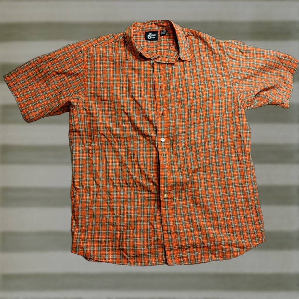 Vintage VINTAGE Street Culture Shirt XL Street Culture XL Short Sleeve Orange Plaid Button Up 90s Mens Size US XL / EU 56 / 4 - 1 Thumbnail
