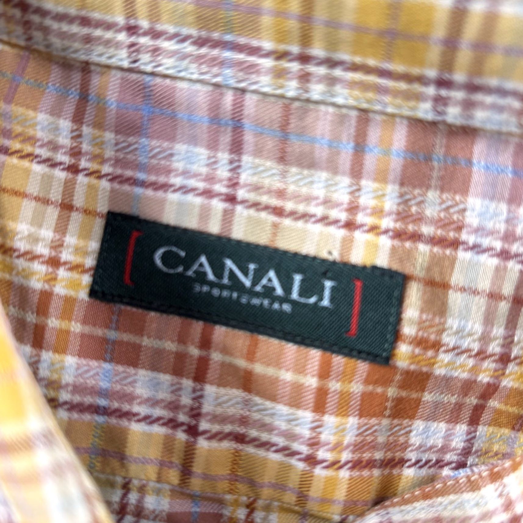 Canali Canali Shirt Men L Orange Plaid Button-Up Long Sleeve Casual Formal Work Button-Down Collar Mens Regular Twill Cotton Vintage No*READ Size US L / EU 52-54 / 3 - 5 Thumbnail
