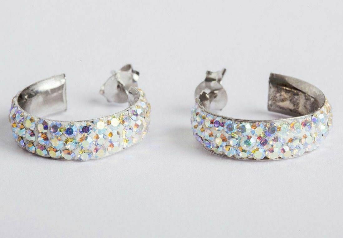Designer Sterling Silver Aurora Borealis Rhinestone Hoop Earrings Size ONE SIZE - 1 Thumbnail