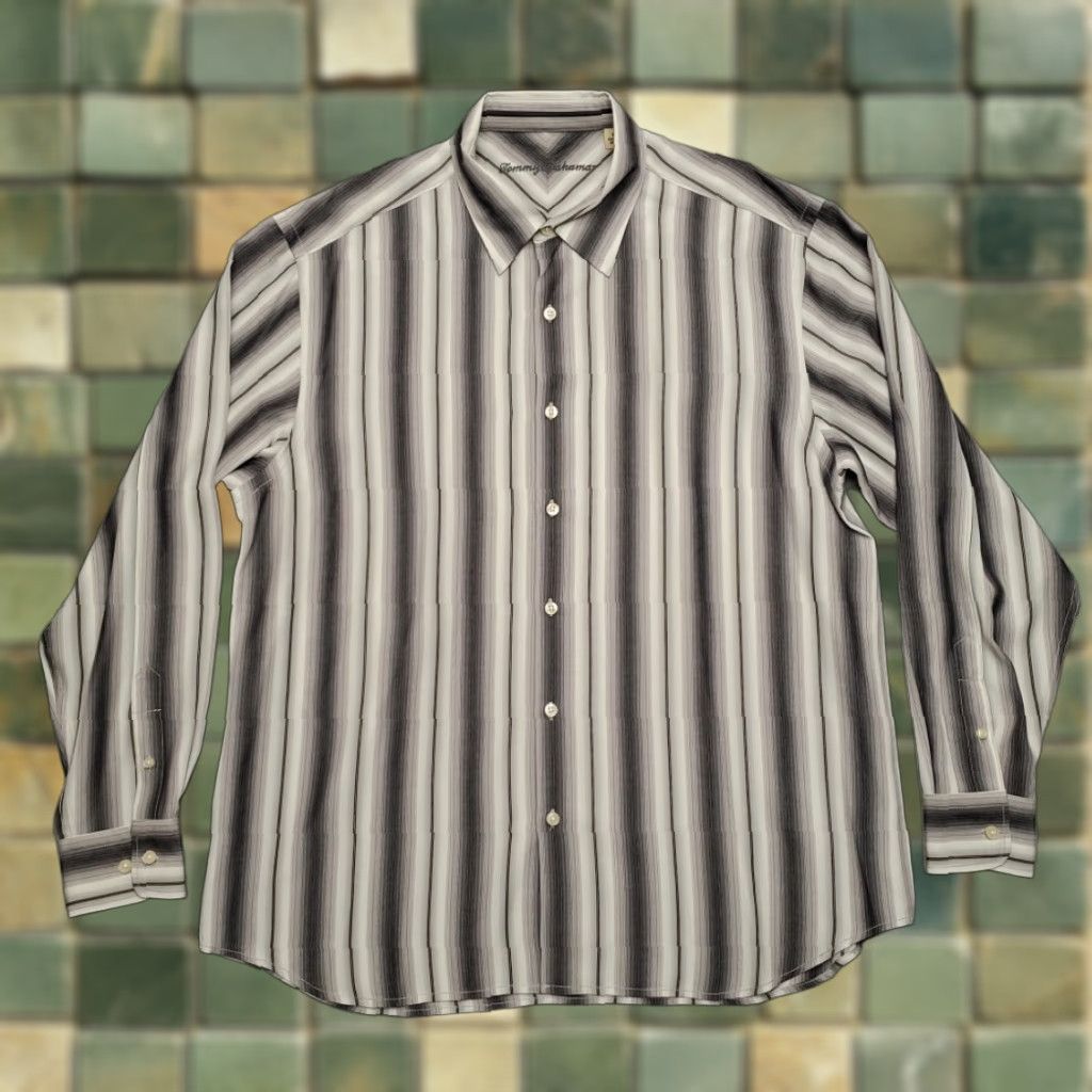 Tommy Bahama Tommy Bahama Shirt Mens XL Gray Striped 100% Tencel Long Sleeve Button-Up Size US XL / EU 56 / 4 - 1 Thumbnail