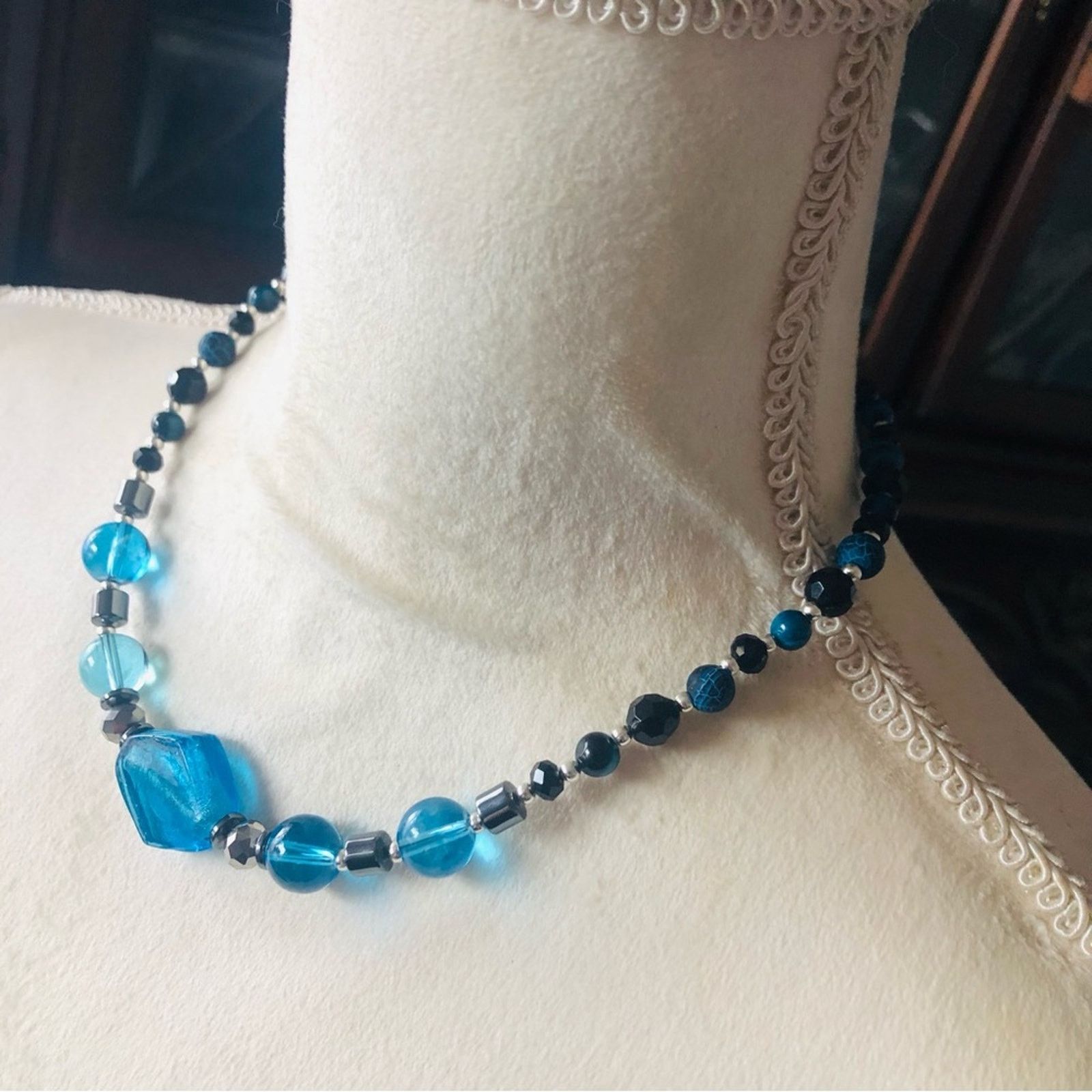 Handmade Handcrafted repurpose glass apatite agate hematite necklace Size ONE SIZE - 3 Thumbnail
