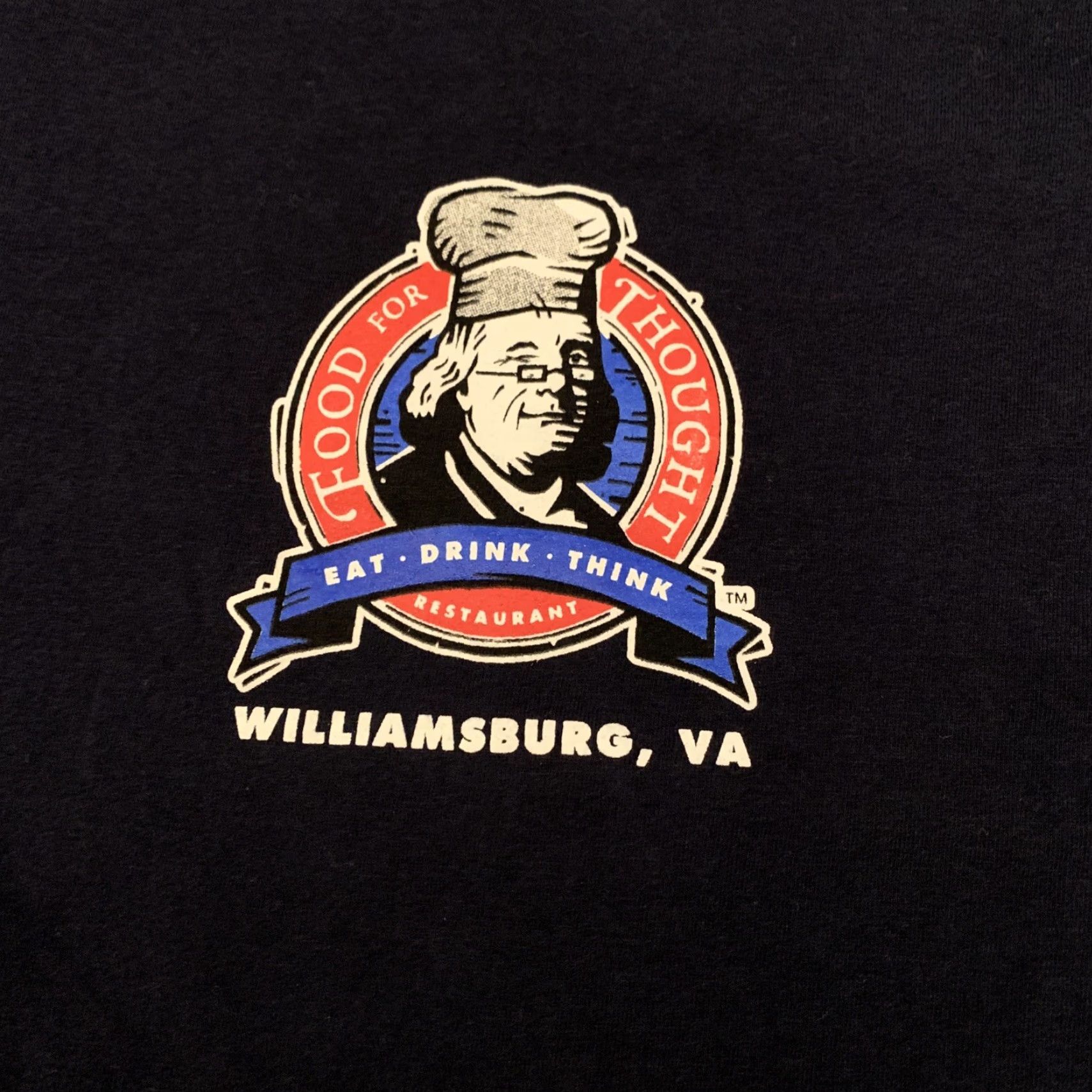 Vintage Thomas & Thomas Food for Thought Restraunt Williamsburg Va Thomas Jefferson T-Shirt 3XL Blue Men Big & Tall Shirt Patriotic American Proud Size US XXL / EU 58 / 5 - 3 Thumbnail