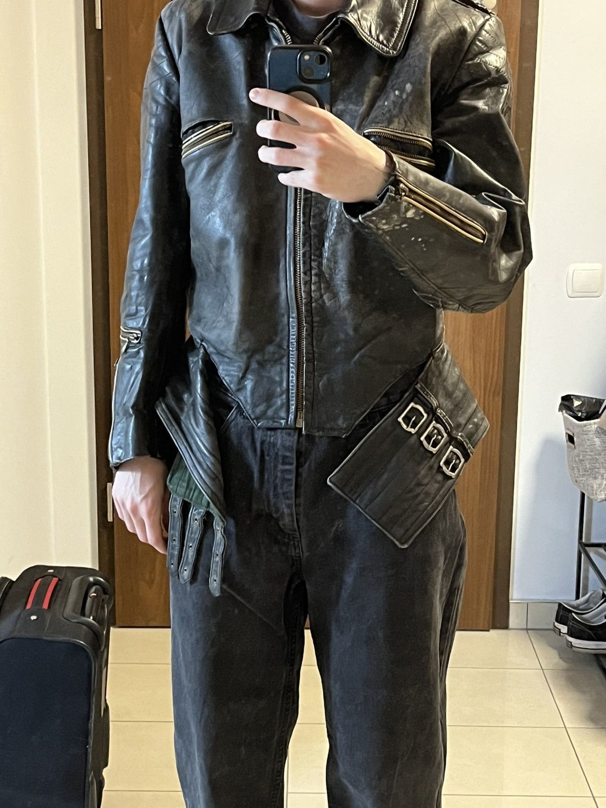 Genuine Leather 40s/50s Germany WW2 Luftwaffe motorcycle leather jacket Size US M / EU 48-50 / 2 - 5 Thumbnail