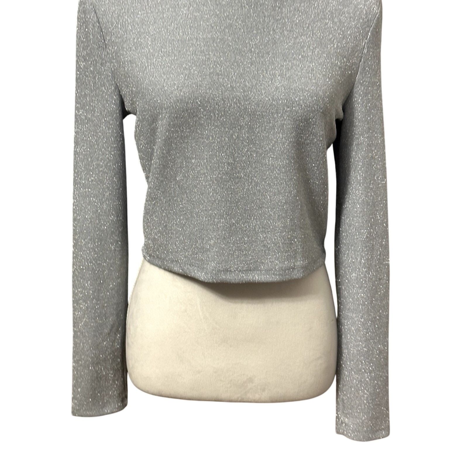 Other Elodie Crop Top Mock Neck Cutout Detail Shiny Gray/Silver XL Size XL / US 12-14 / IT 48-50 - 3 Thumbnail