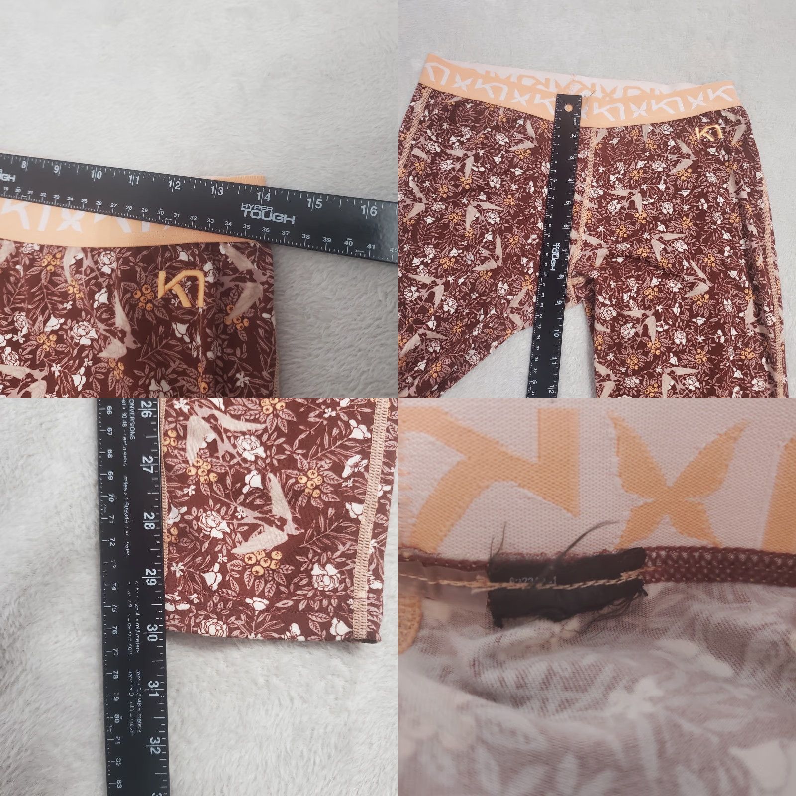 Vintage Kari Traa Base Layer FRYD Pant Women M Burgundy Peach Bird Floral Print Leggings Size 32" / US 10 / IT 46 - 8 Thumbnail