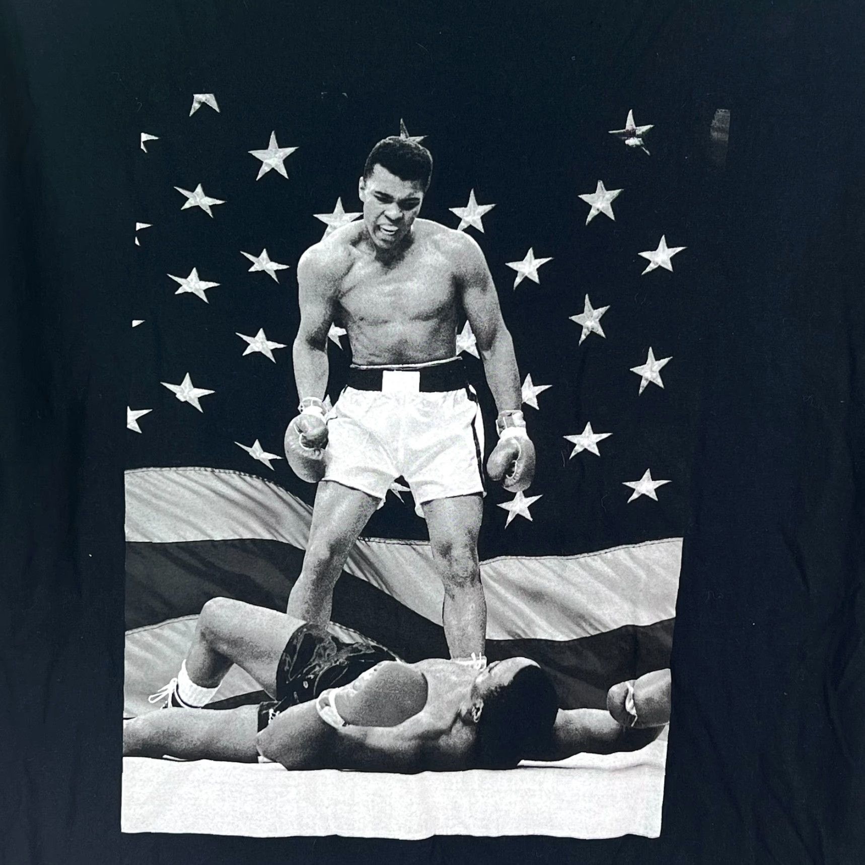 Vintage Ali Men's Boxer Print Crew Neck Short Sleeves Pullover Black T Shirt Size 4XL Size US XXL / EU 58 / 5 - 2 Thumbnail