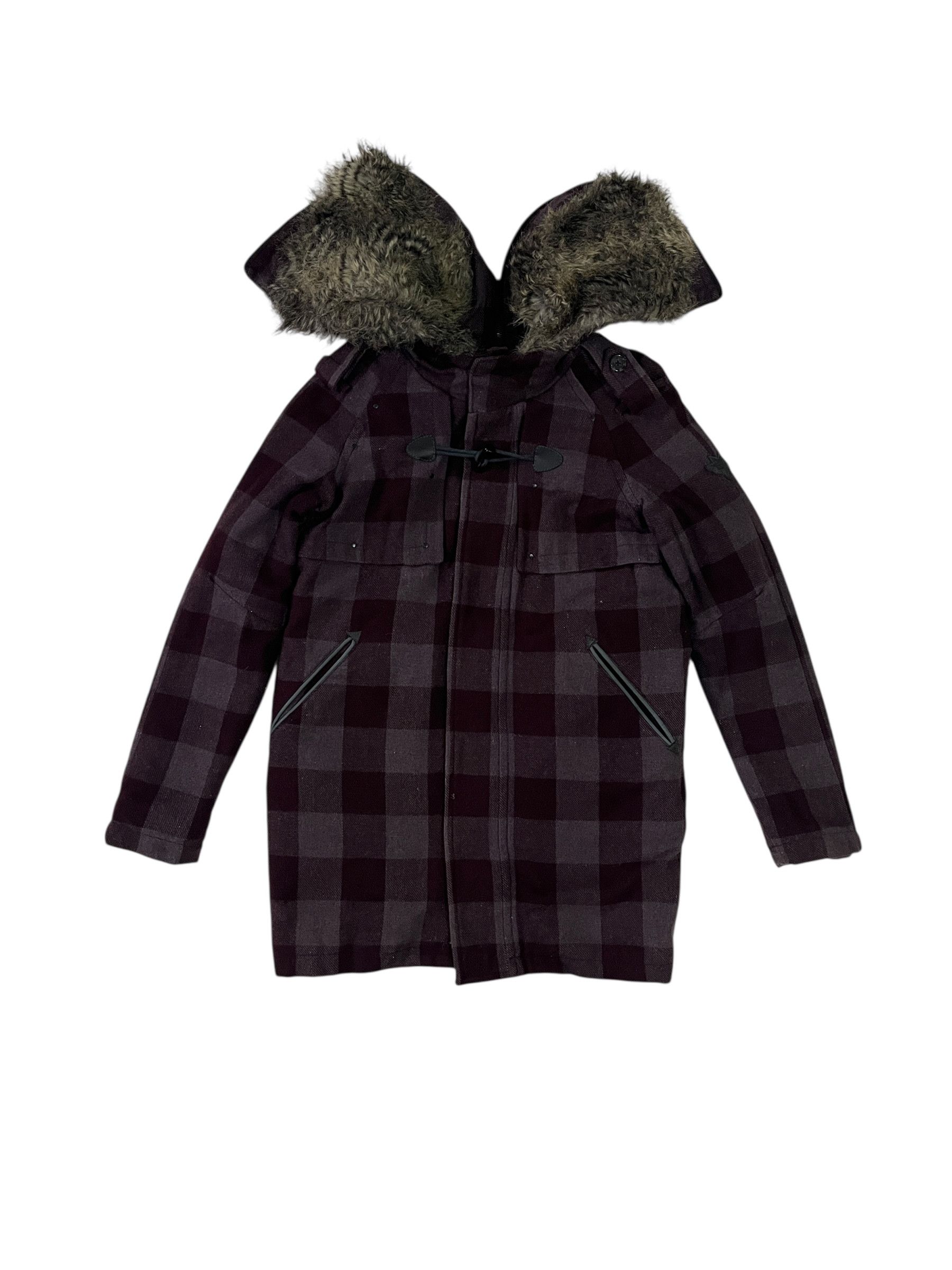 Diesel Diesel Plaid Jacket Fur Hooded Dark Purple Wool Size S / US 4 / IT 40 - 2 Thumbnail