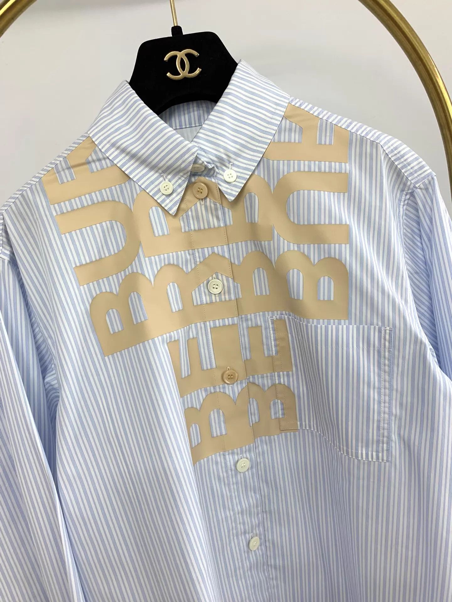 Burberry Burberry Blue Letter Stripe Print Shirt Size XS / US 0-2 / IT 36-38 - 2 Thumbnail