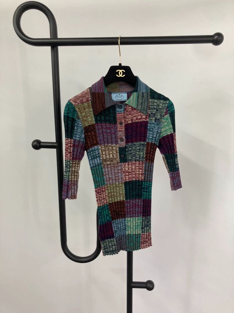 Prada Prada Colorful Plaid Collar Knit Short Sleeve - dmc Size US XS / EU 42 / 0 - 1 Thumbnail