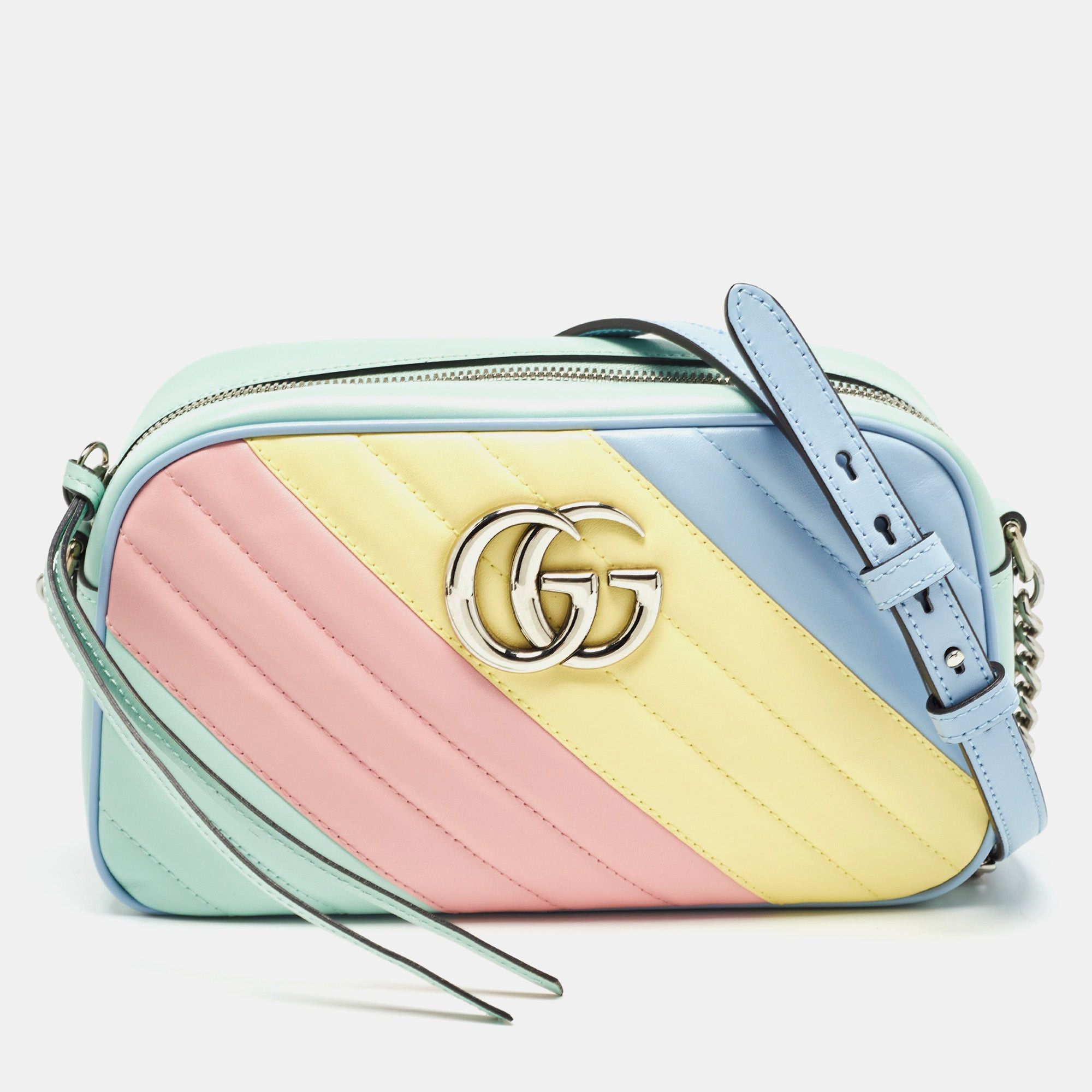 image of Gucci Multicolor Matelasse Leather Small GG Marmont Shoulder Bag in Black, Women's