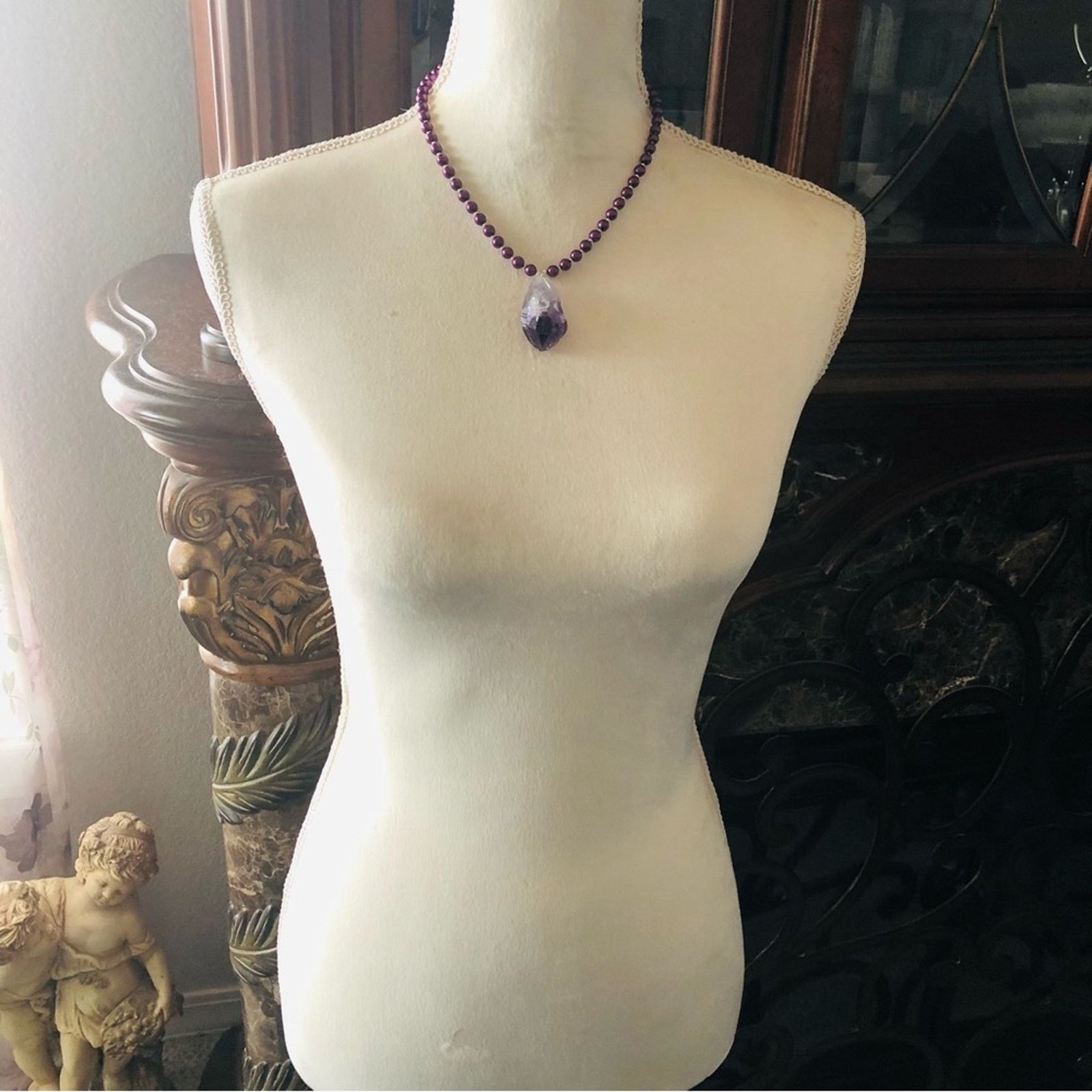 Handmade Handcrafted repurpose genuine amethyst slab Pearl necklace Size ONE SIZE - 7 Thumbnail