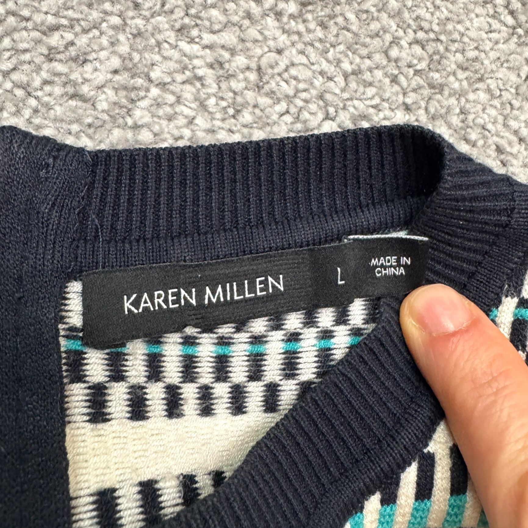 Karen Millen Karen Miller Textured Knit Midi Shift Dress Womens L Black Teal Geometric Size L / US 10 / IT 46 - 6 Thumbnail