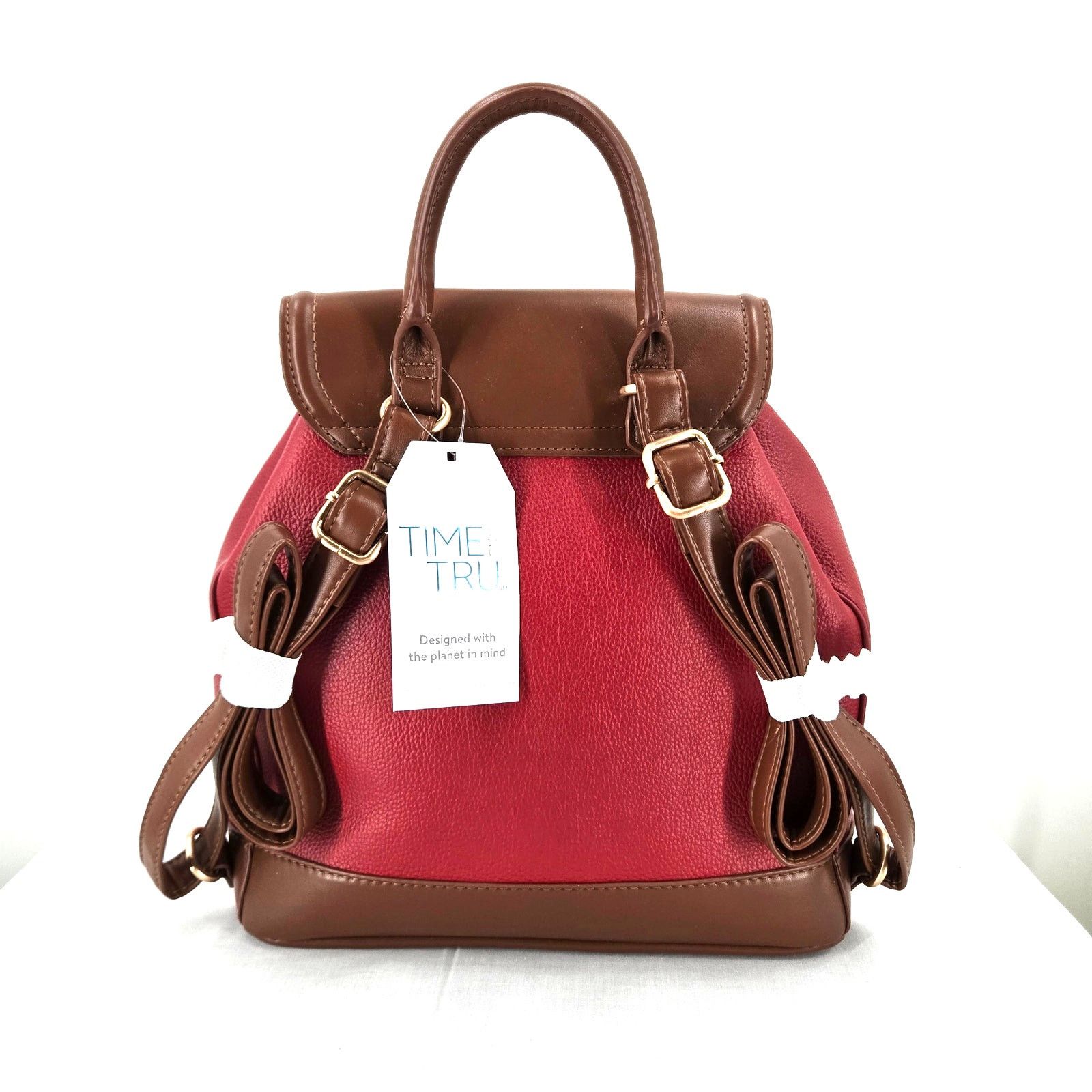 Walmart Time & Tru Gabriella Drawstring Backpack Persimmon/Chestnut Size ONE SIZE - 3 Thumbnail