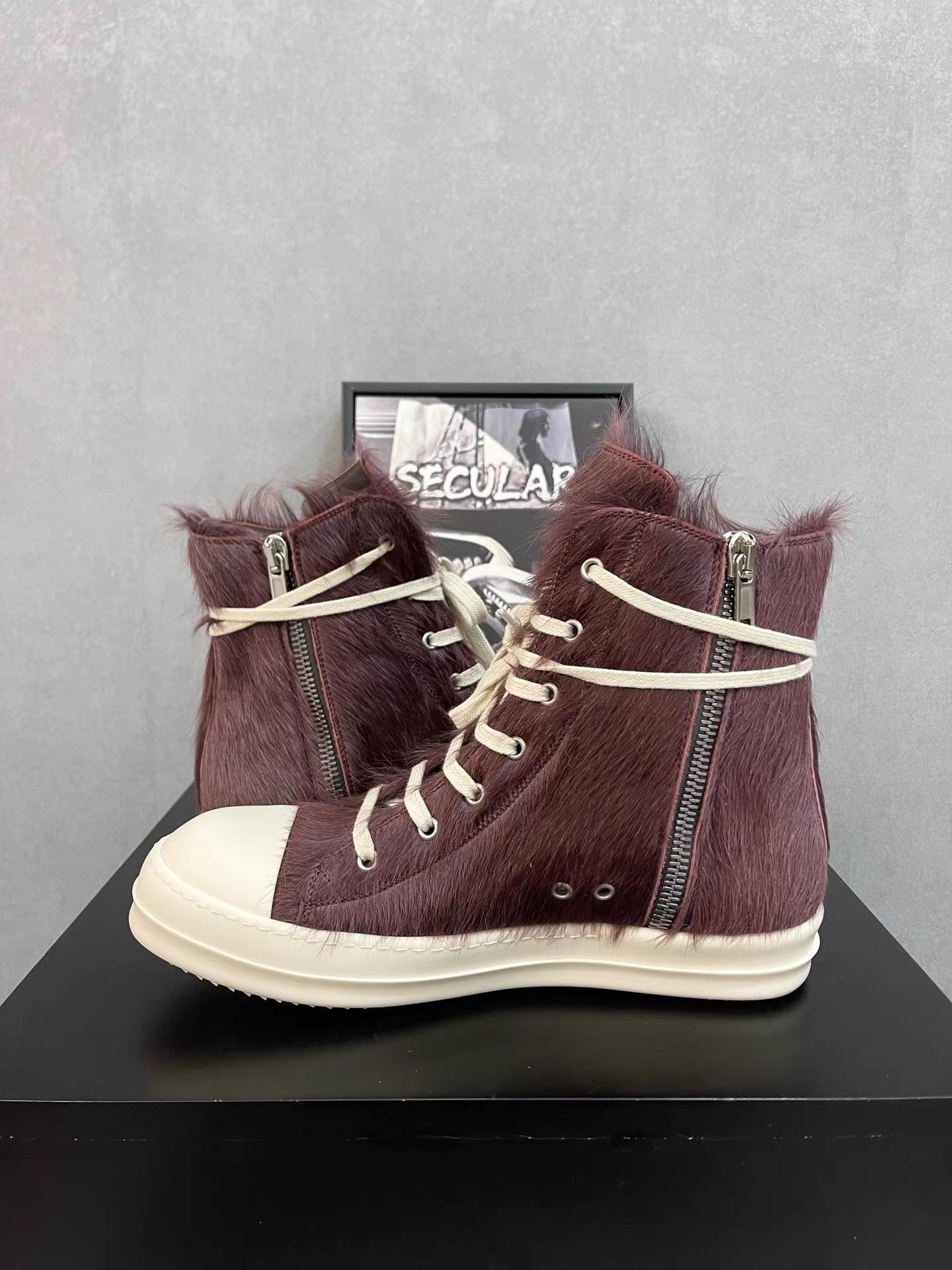 Rick Owens Rick Owens Purple Hair Leather High-Top Sneakers K34 Size US 6 / IT 36 - 5 Thumbnail