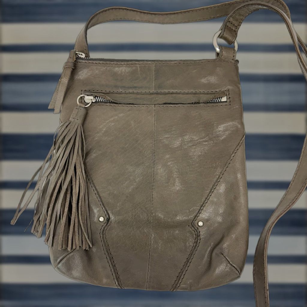 Vintage Hobo Brown Leather Tassel Crossbody Bag Small Womens