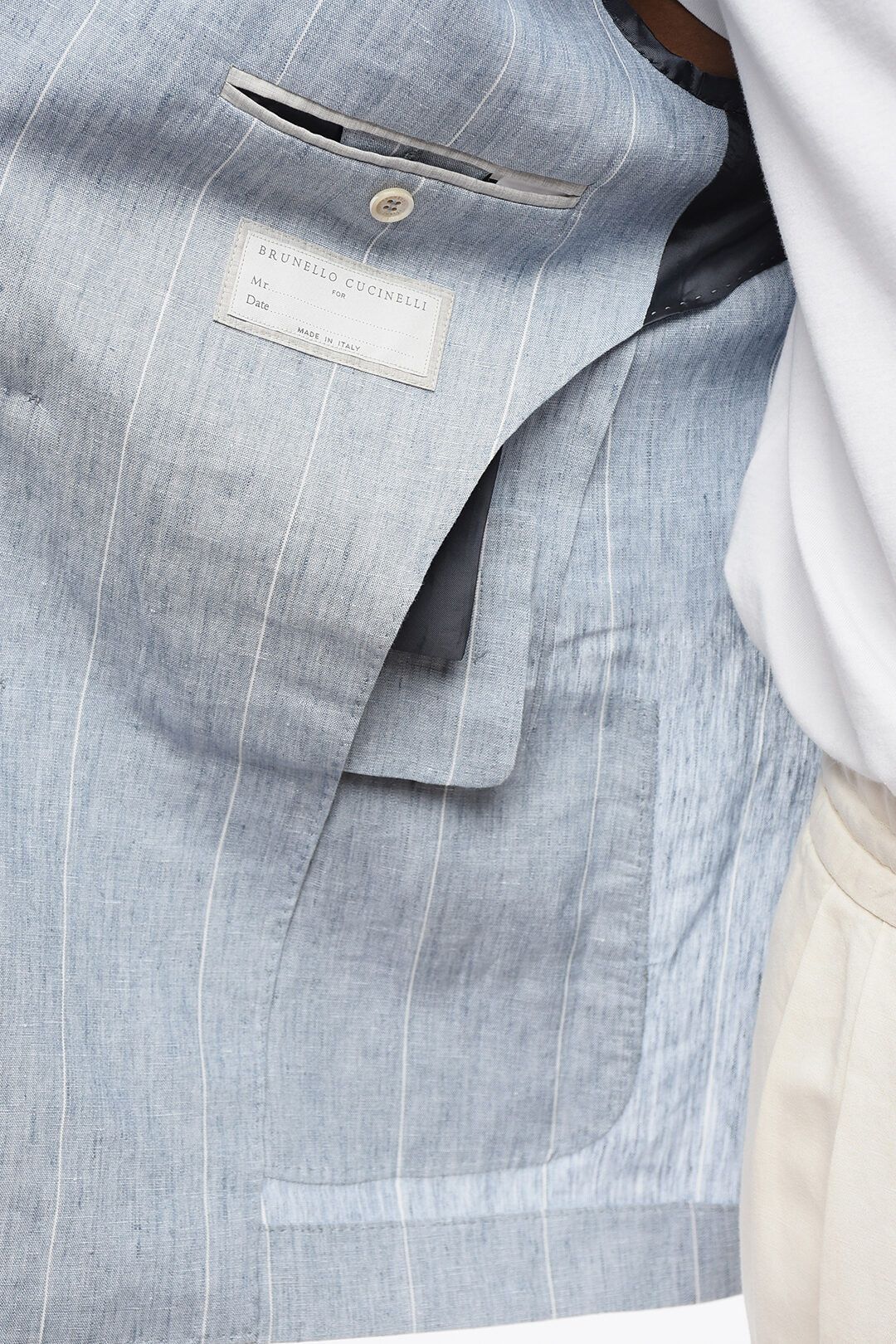 Brunello Cucinelli og1mm0725 Double-breasted Pinstriped Linen Blazer Light Blue Size US M / EU 48-50 / 2 - 5 Thumbnail