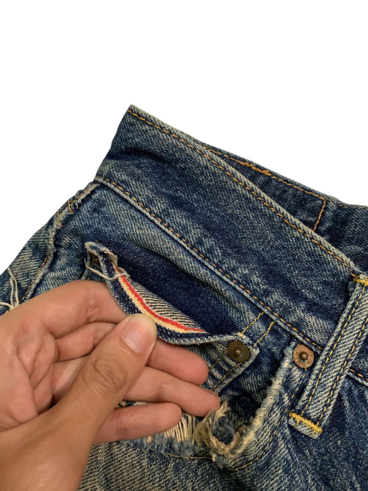 Kapital VTG EDWIN 505 SELVEDGE BAGGY FADED&RUSTY DISTRESSED DENIM Size US 27 - 12 Thumbnail