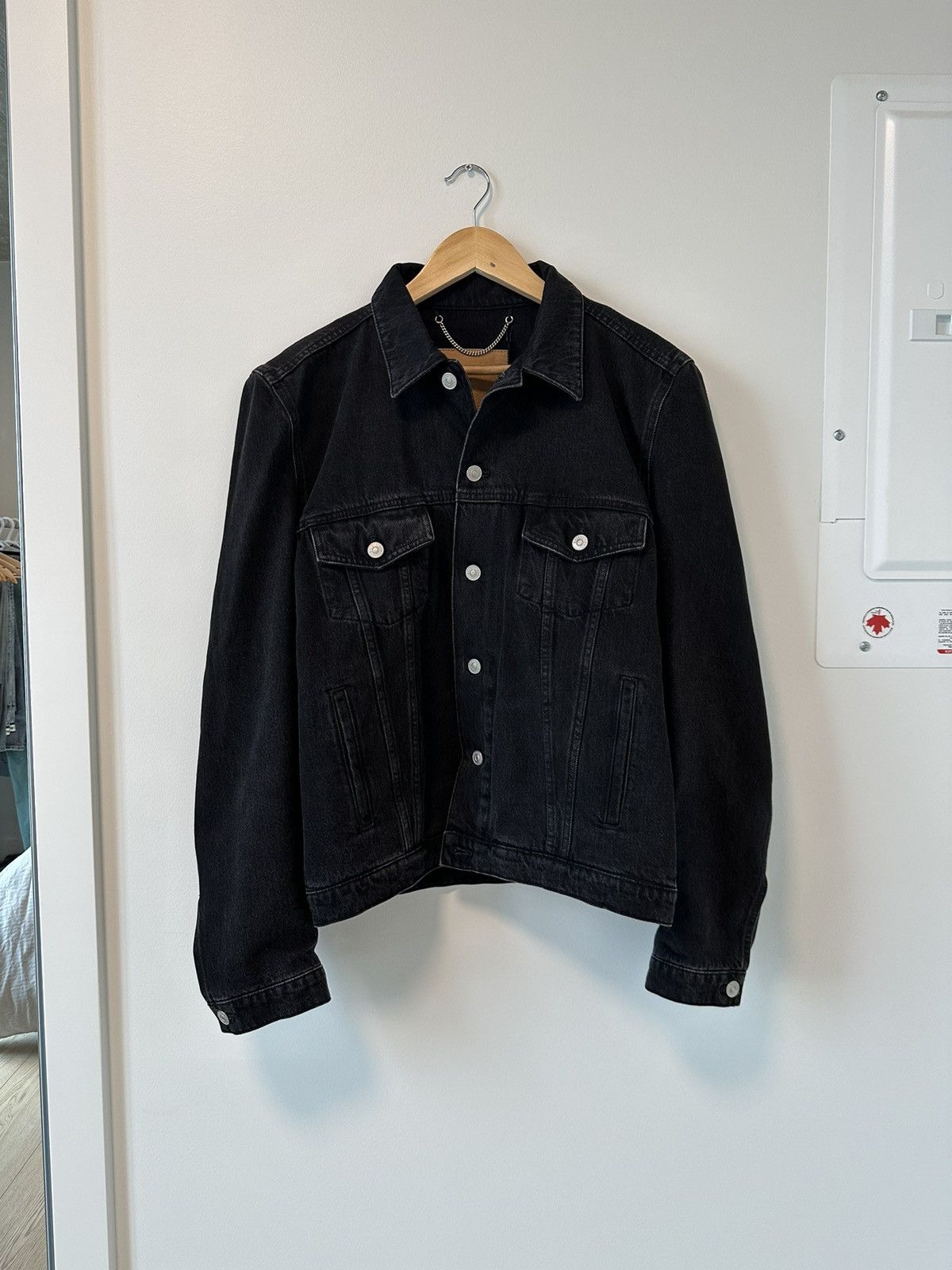 image of Balenciaga Fw17 Boxy Shoulder Denim Jacket in Black, Men's (Size Small)